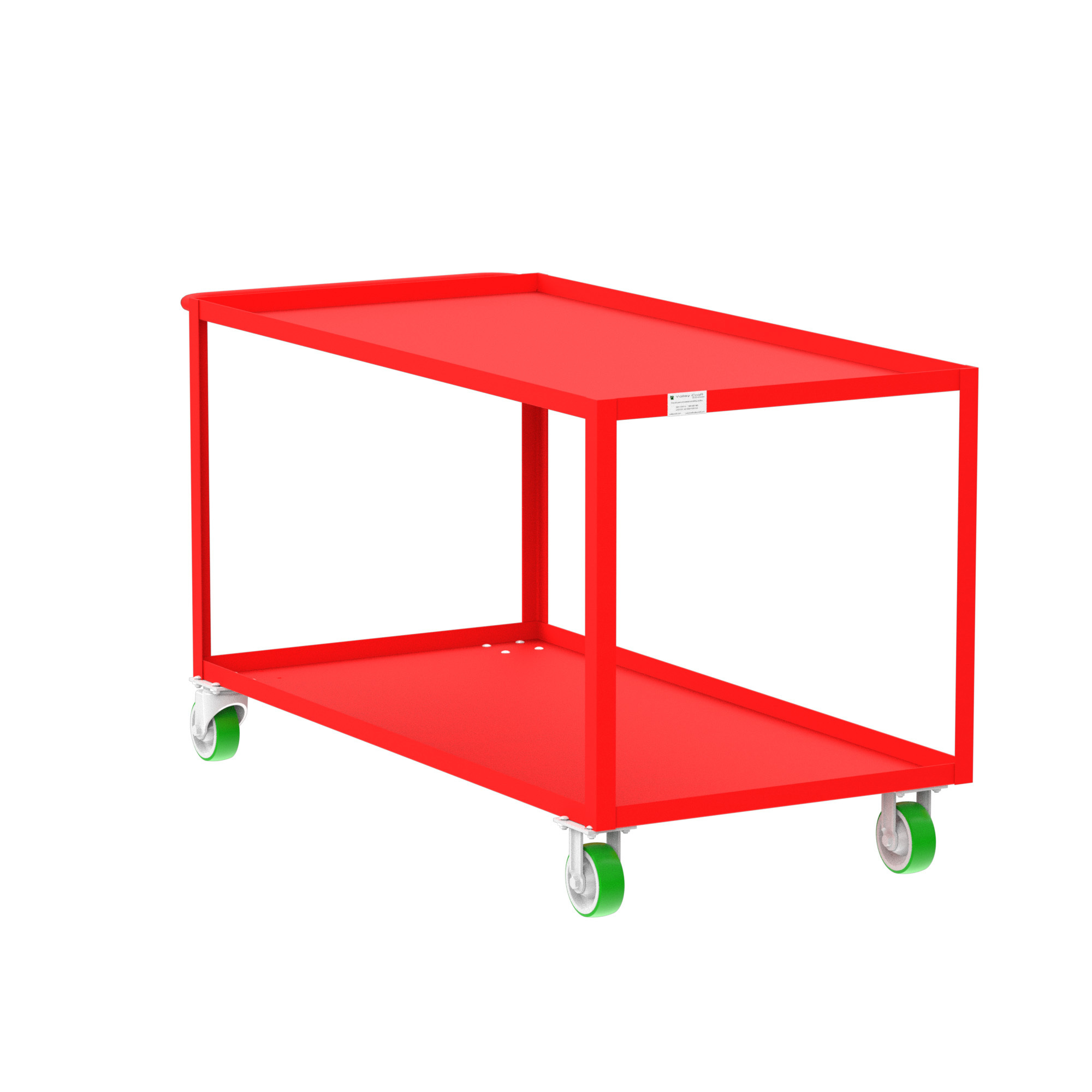 Valley Craft, 2-Shelf Utility Cart, Lipped Top, Total Capacity 2000 lb, Shelves (qty.) 2, Material Steel, Model F89180RDPY