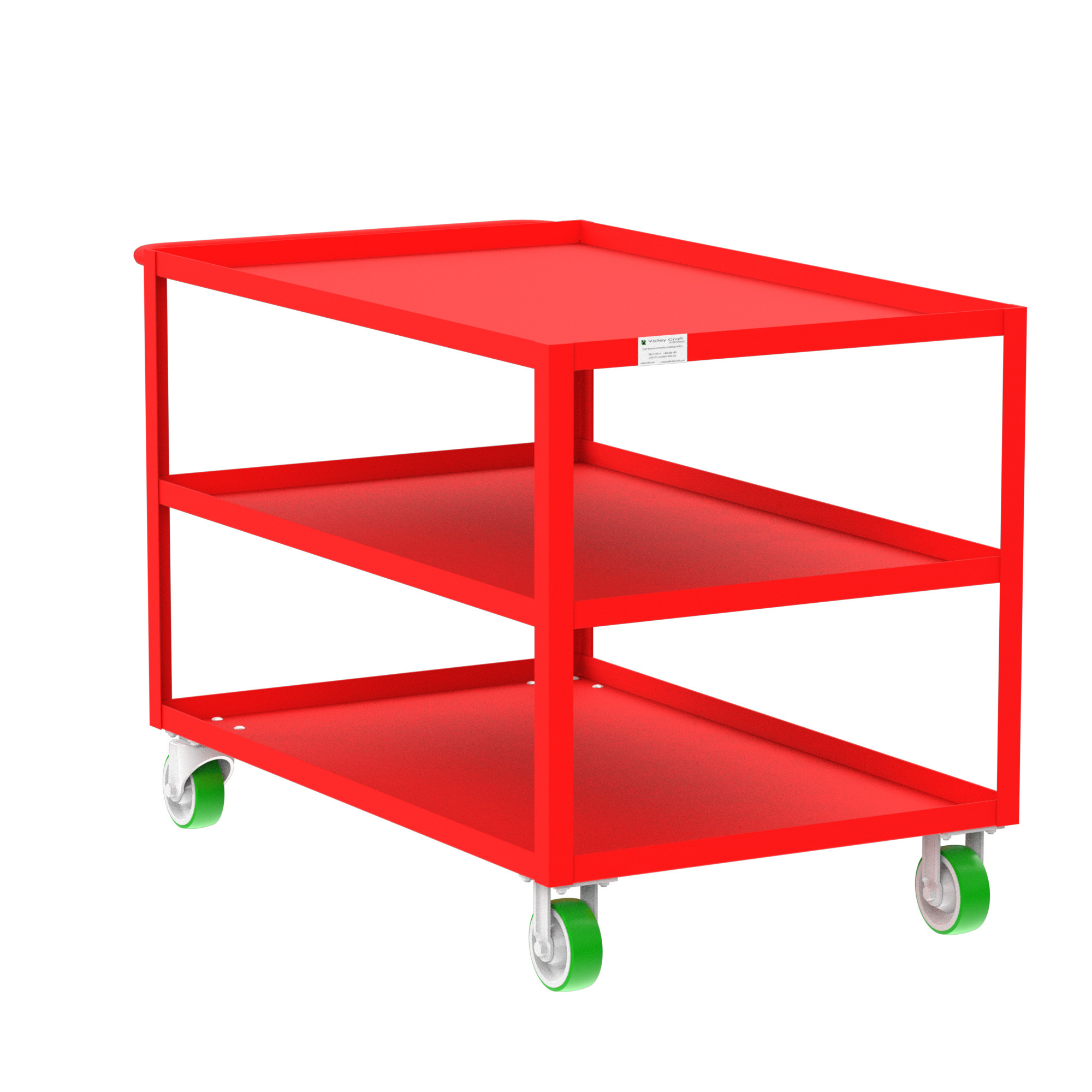 Valley Craft, 3-Shelf Utility Cart, Lipped Top, Total Capacity 2000 lb, Shelves (qty.) 3, Material Steel, Model F89176RDPY