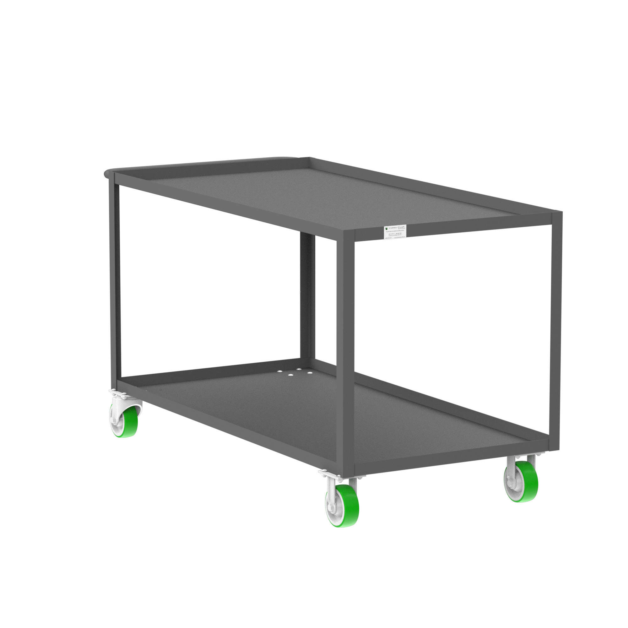 Valley Craft, 2-Shelf Utility Cart, Lipped Top, Total Capacity 2000 lb, Shelves (qty.) 2, Material Steel, Model F89180GYPY