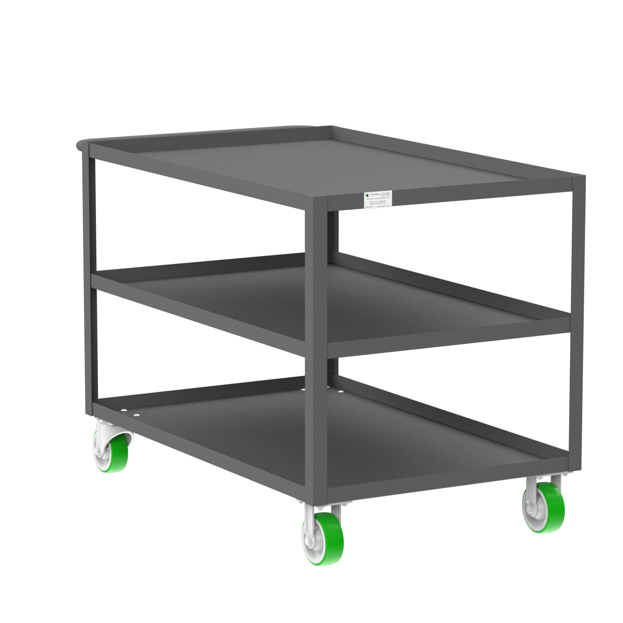 Valley Craft, 3-Shelf Utility Cart, Lipped Top, Total Capacity 2000 lb, Shelves (qty.) 3, Material Steel, Model F89176GYPY