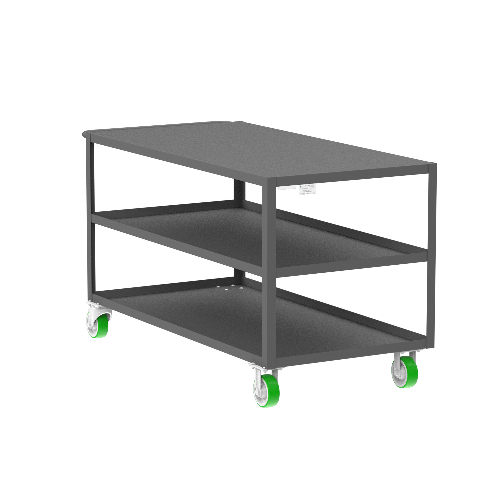 Valley Craft, 3-Shelf Utility Cart, Flat Top, Total Capacity 2000 lb, Shelves (qty.) 3, Material Steel, Model F89173GYPY