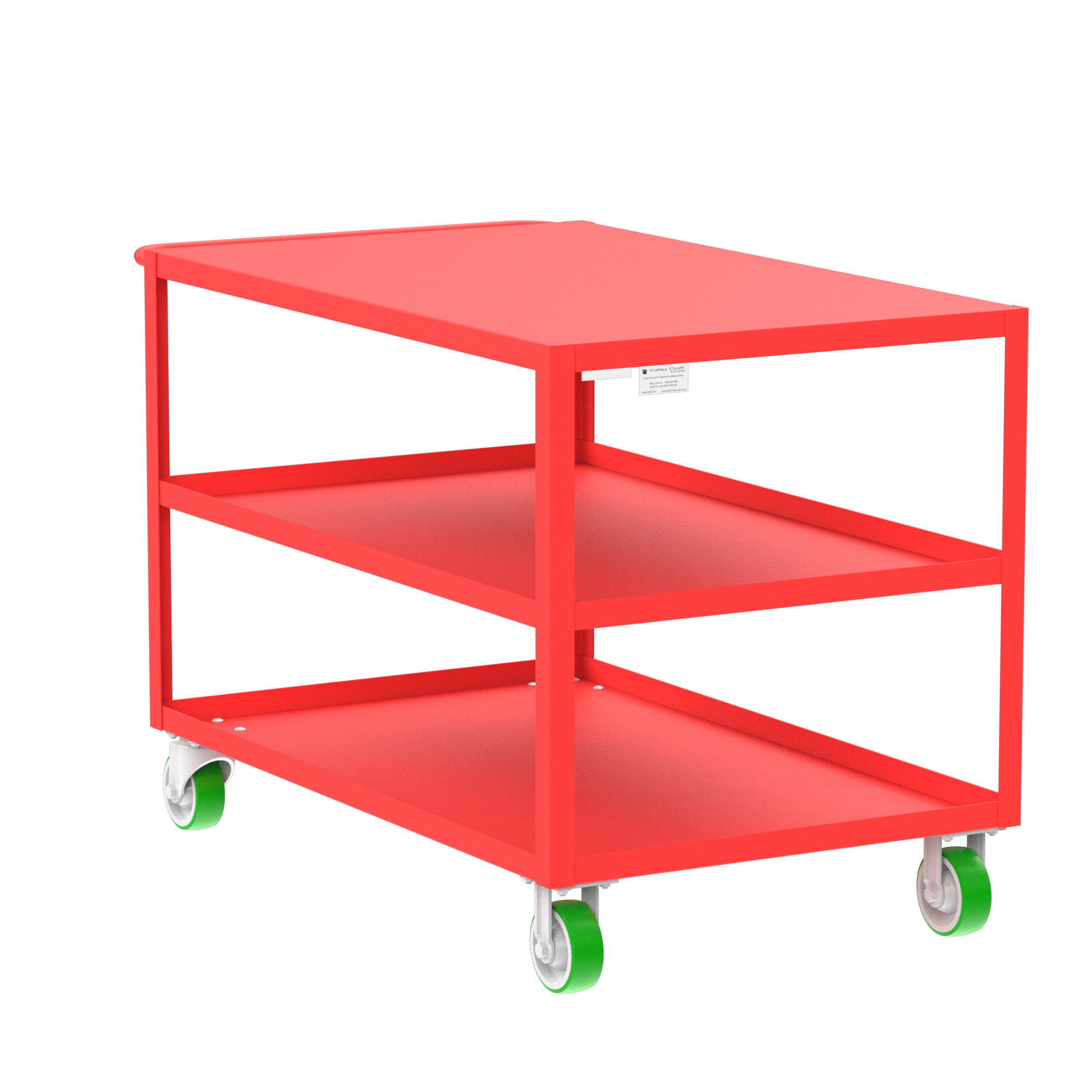 Valley Craft, 3-Shelf Utility Cart, Flat Top, Total Capacity 2000 lb, Shelves (qty.) 3, Material Steel, Model F89175RDPY