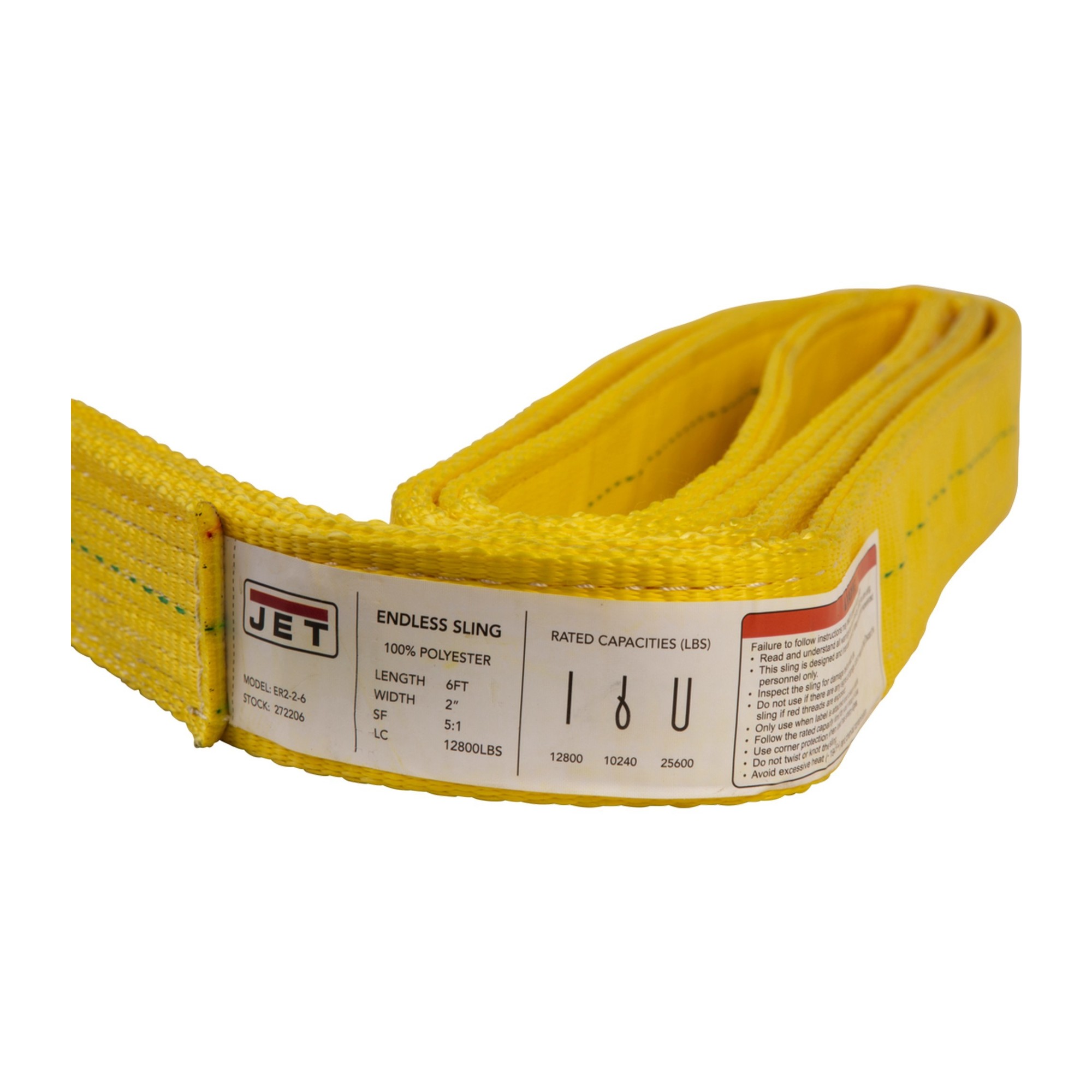 Jet, 272,206, Endless 2-Ply Polyester 2Inch x 6ft. Web Sling, Working Load 12800 lb, Straps (qty.) 1, Breaking Strength 12800 lb, Model 272206