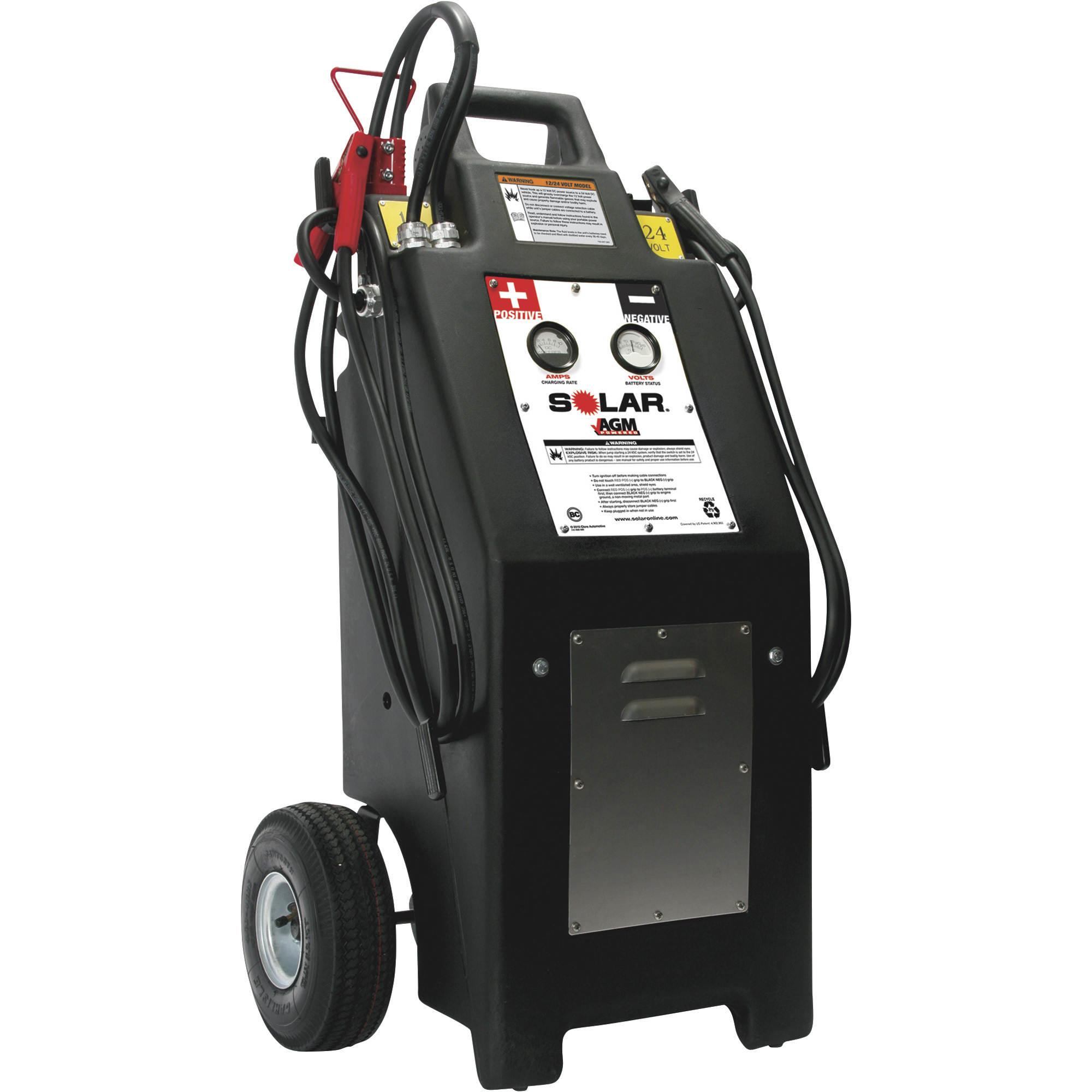 Solar Commercial Jump Starter, Wheeled with Onboard AGM Batteries â 12 Volt/24 Volt, Model HT1224AGM