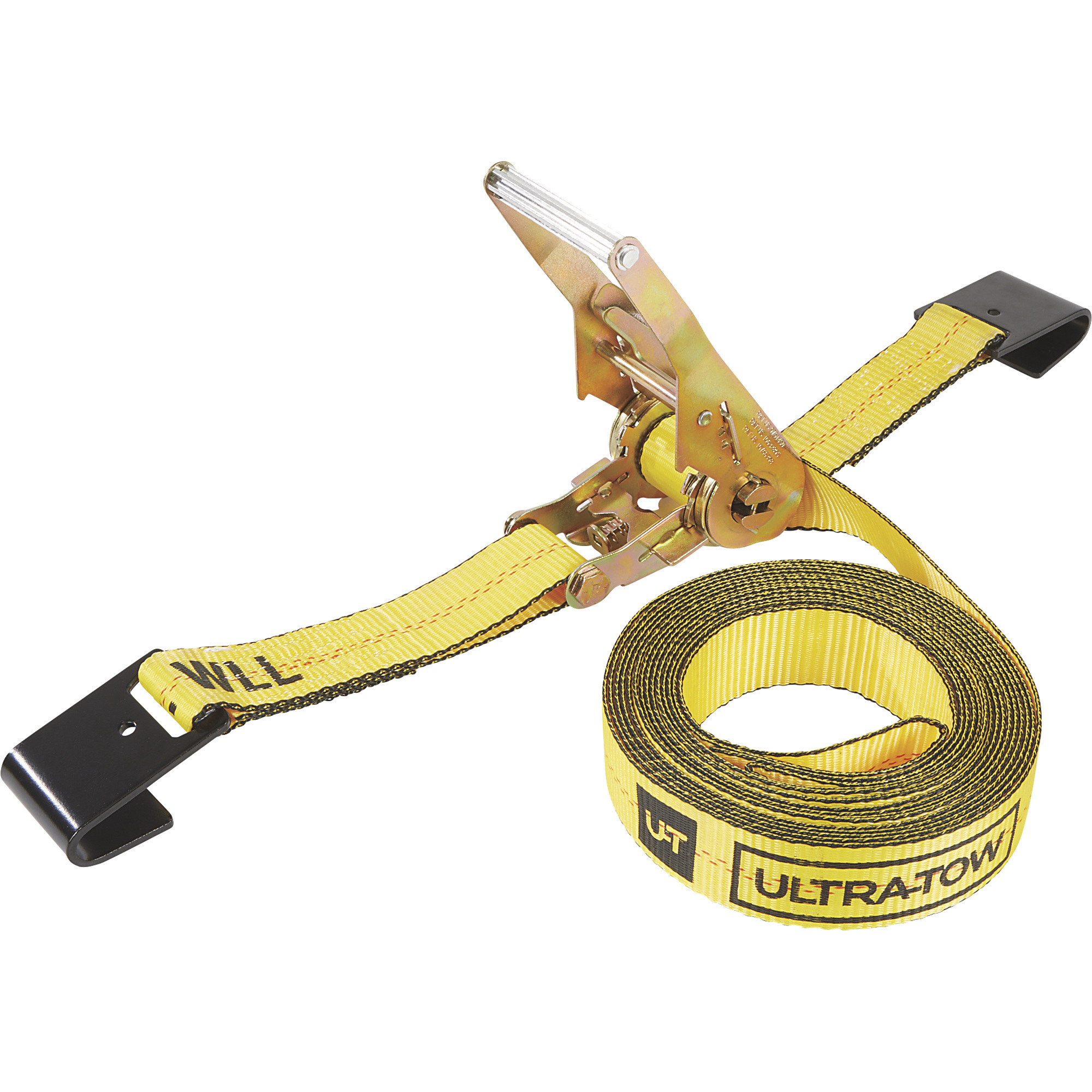Ultra-Tow 2Inch x 27ft. AST Ratchet Strap with Flat Hooks, 10,000-Lb. Breaking Strength, 3300-Lb. Working Load, Yellow, Model A815053