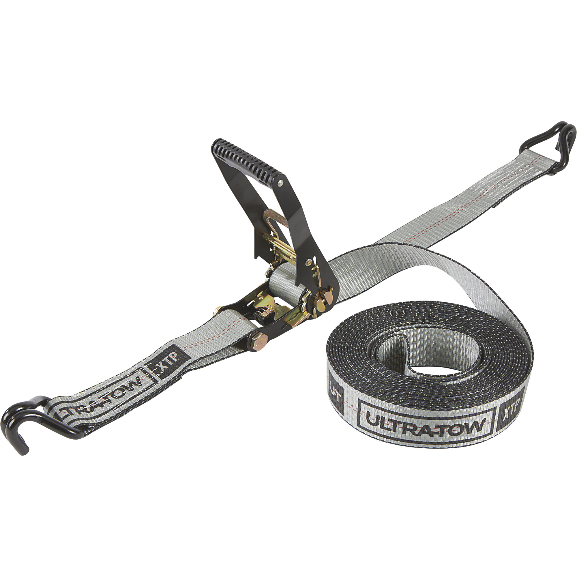 Ultra-Tow XTP 2Inch x 27ft. Ratchet Strap with J-Hooks,10,000-Lb. Breaking Strength, 3,300-Lb. Working Load, Gray, Model A810301
