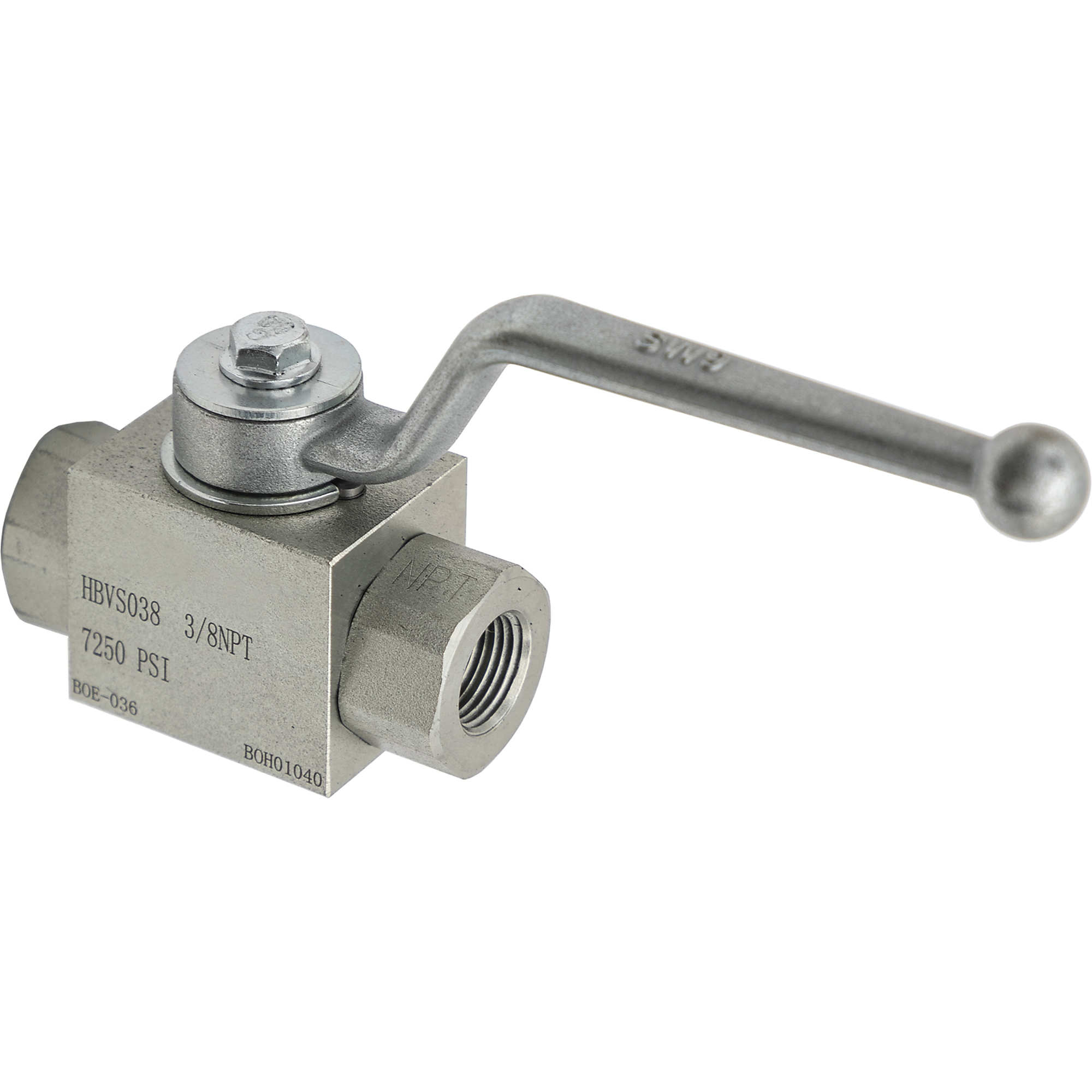Buyers Products, 3/8Inch NPTF 2-Port High Pressure Ball Valve, Working Port 3/8 NPT in, Max. PSI 7250 Model HBVS038