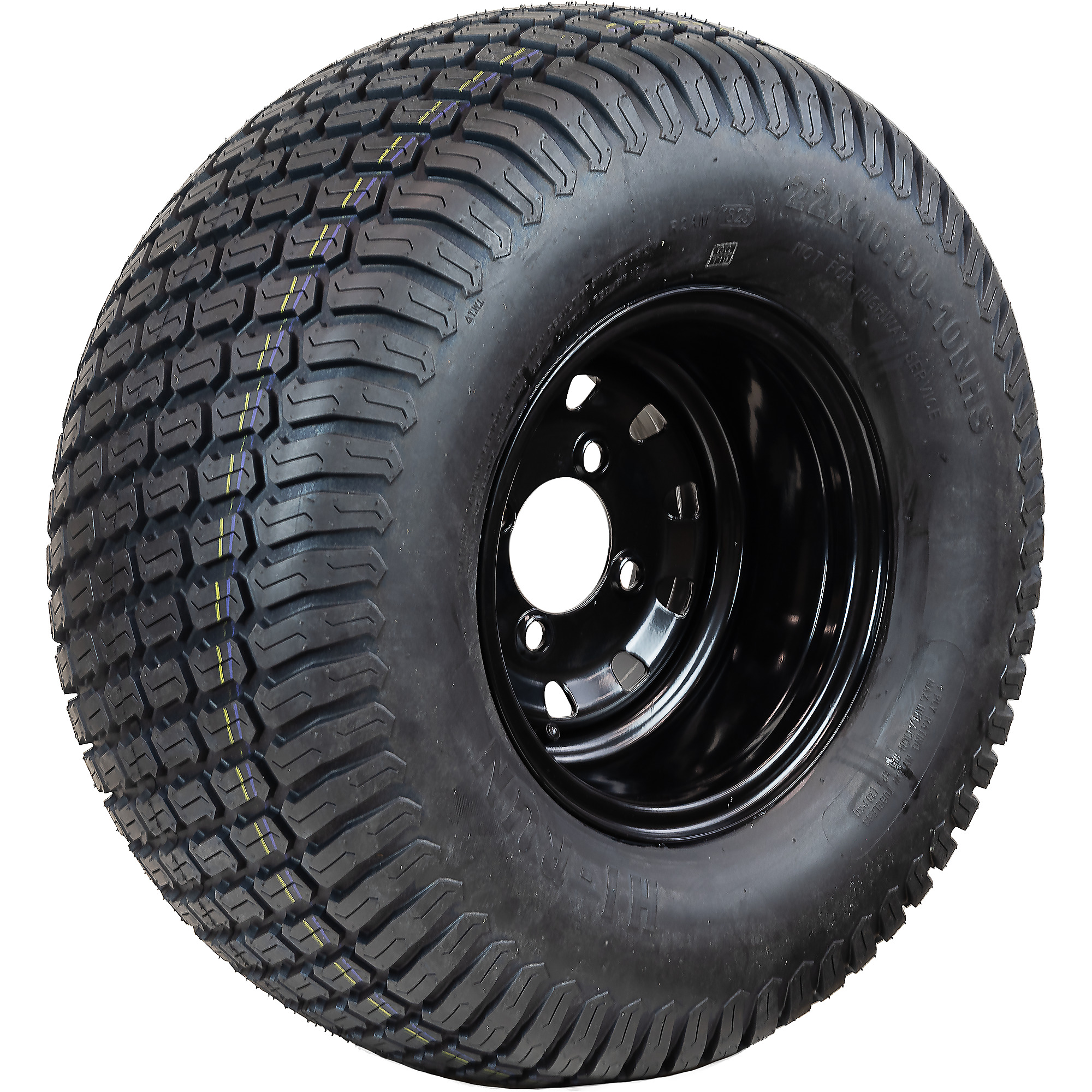 HI-RUN, LG Tire Assembly, Black Rim, Tire Size 22X10-10 Load Range Rating B, Bolt Holes (qty.) 4 Model ASB1217