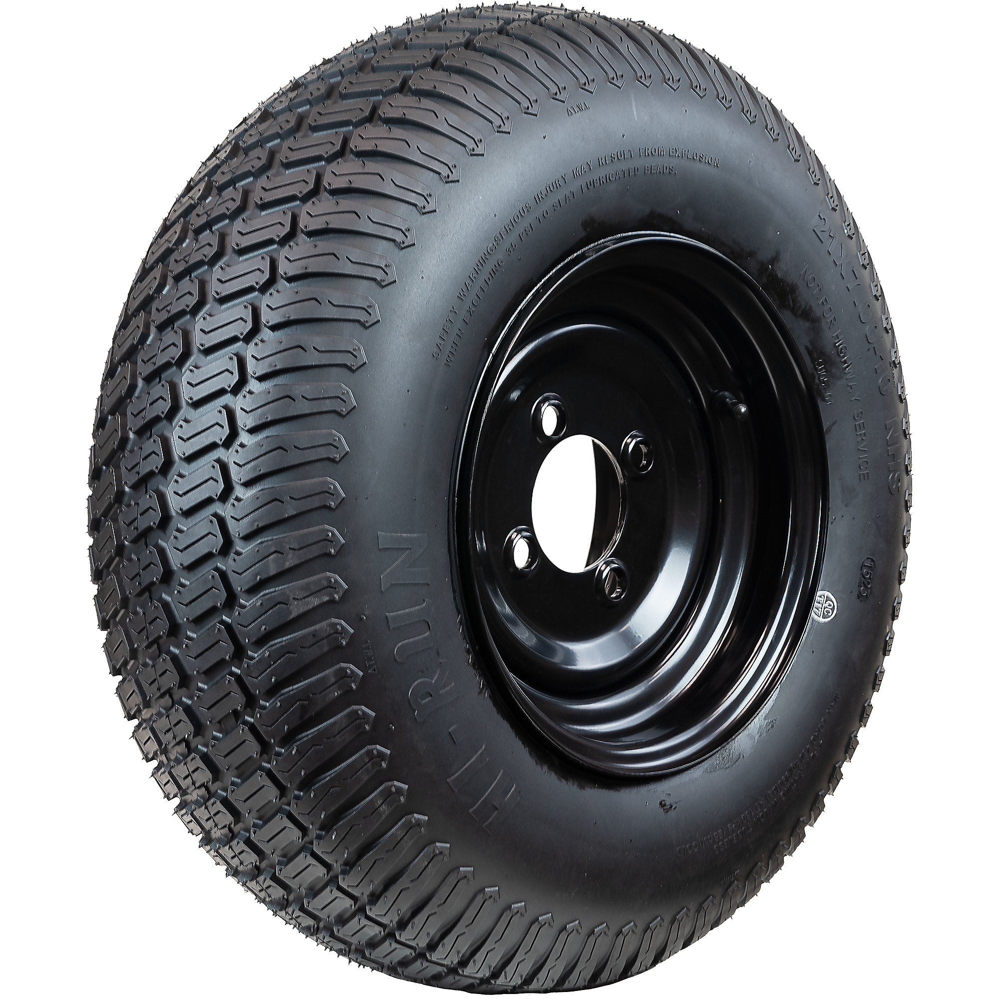 HI-RUN, LG Tire Assembly, Black Rim, Tire Size 21X7-10 Load Range Rating B, Bolt Holes (qty.) 4 Model ASB1218