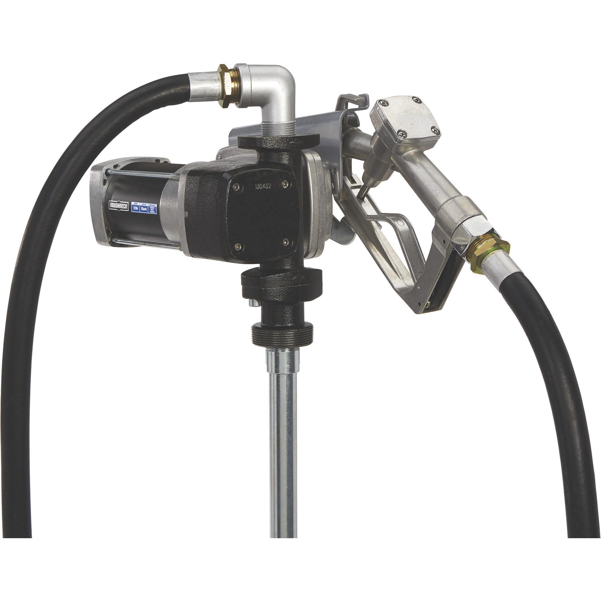 Roughneck Heavy-Duty Fuel Transfer Pump, 15 GPM, 120 Volt AC, Manual Nozzle, Gasoline Compatible