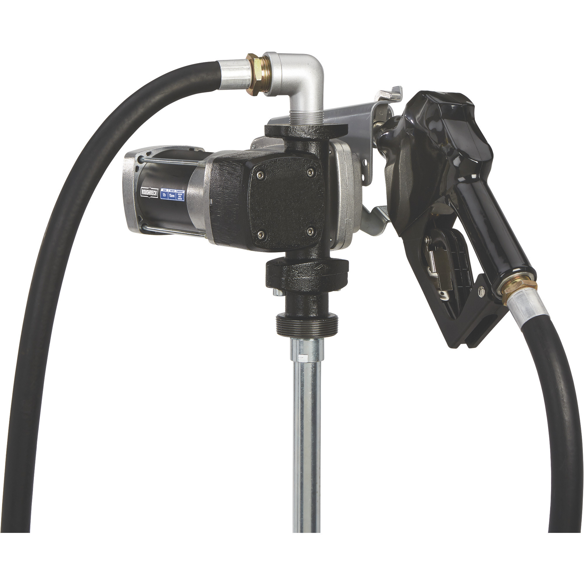 Roughneck Heavy-Duty Fuel Transfer Pump, 15 GPM, 12 Volt DC Auto-Nozzle Gasoline Compatible