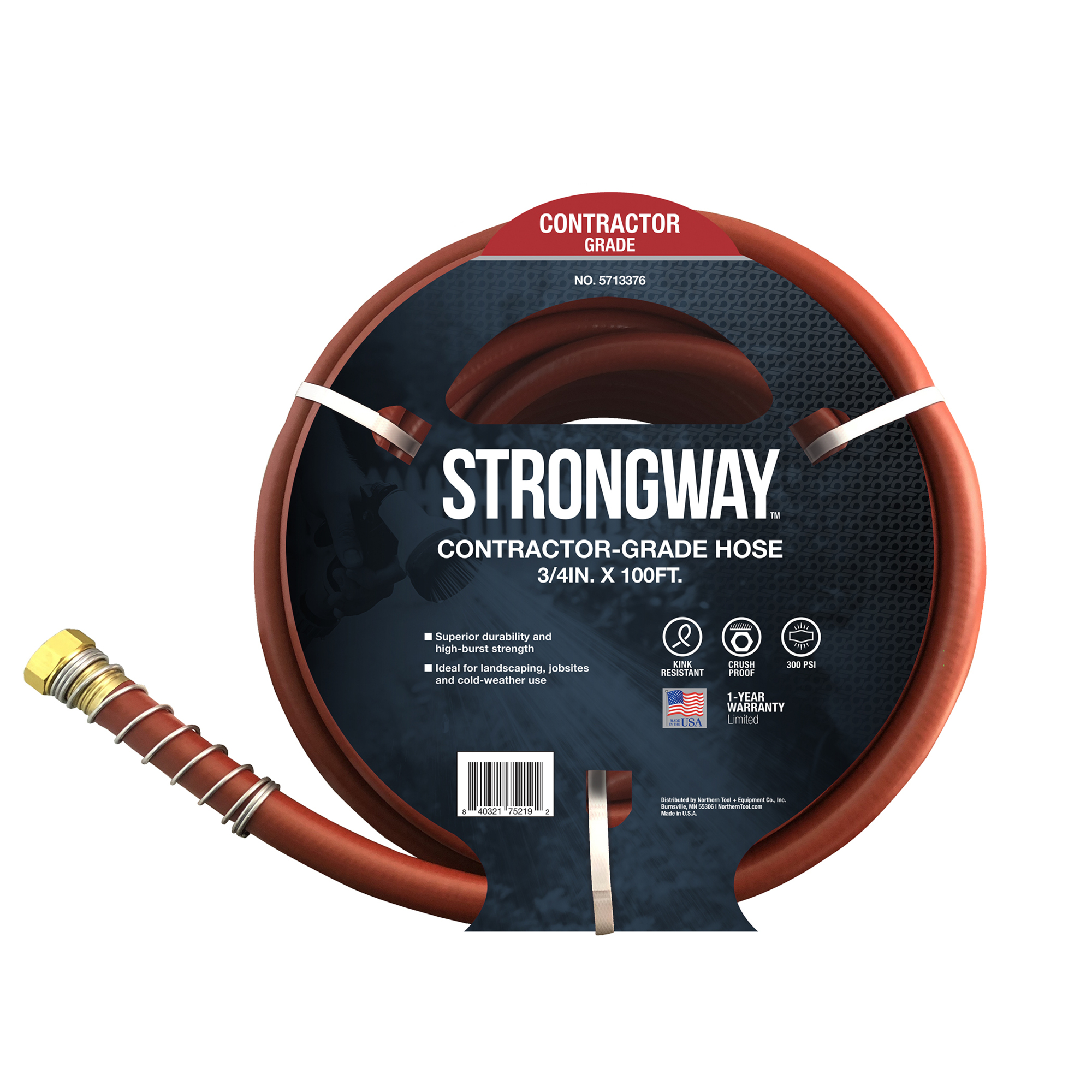 Strongway Contractor-Grade Water Hose, 3/4Inch x 100ft. 300 PSI