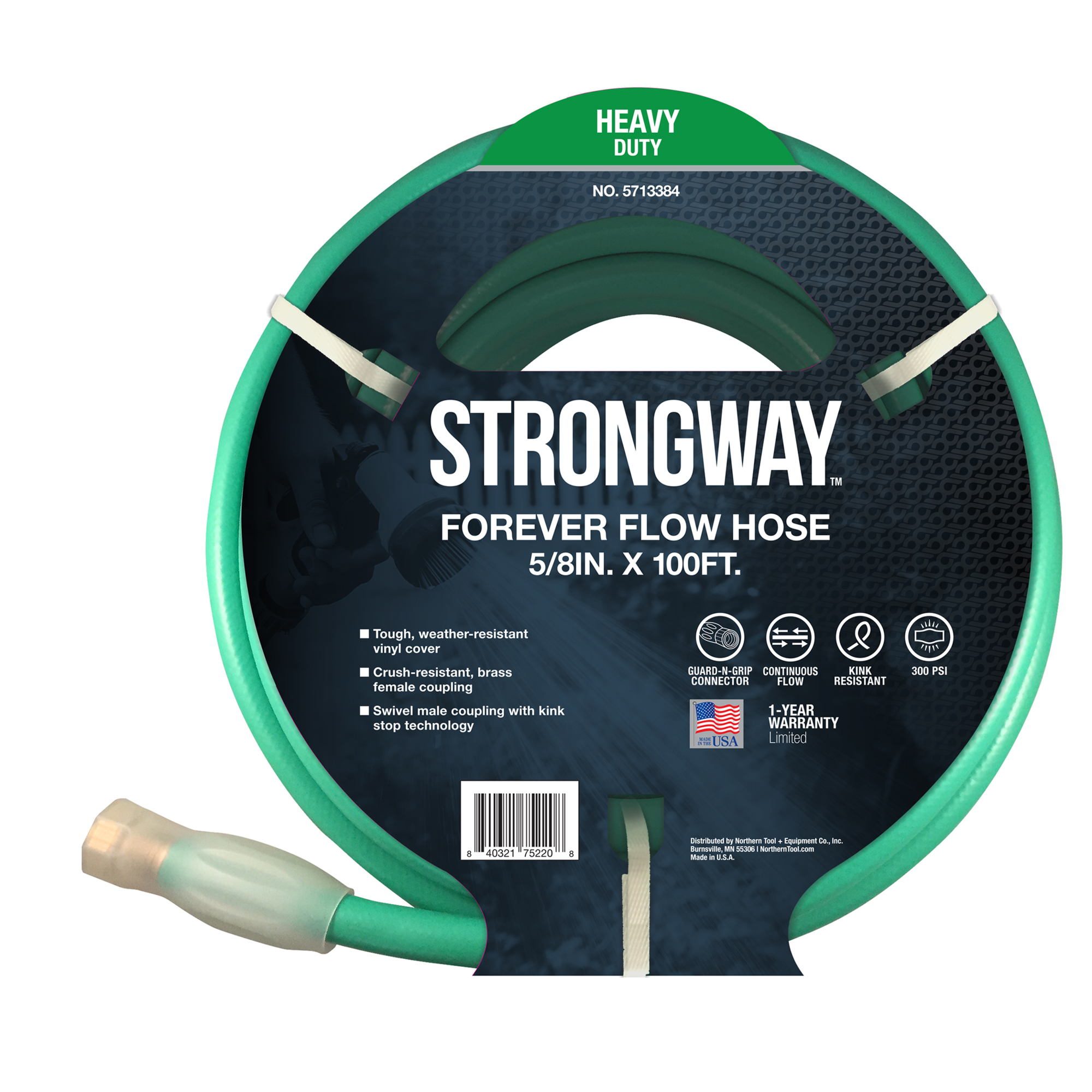 Strongway Forever Flow Water Hose, 5/8Inch x 100ft., 220 PSI, Model FXG58100KSSW