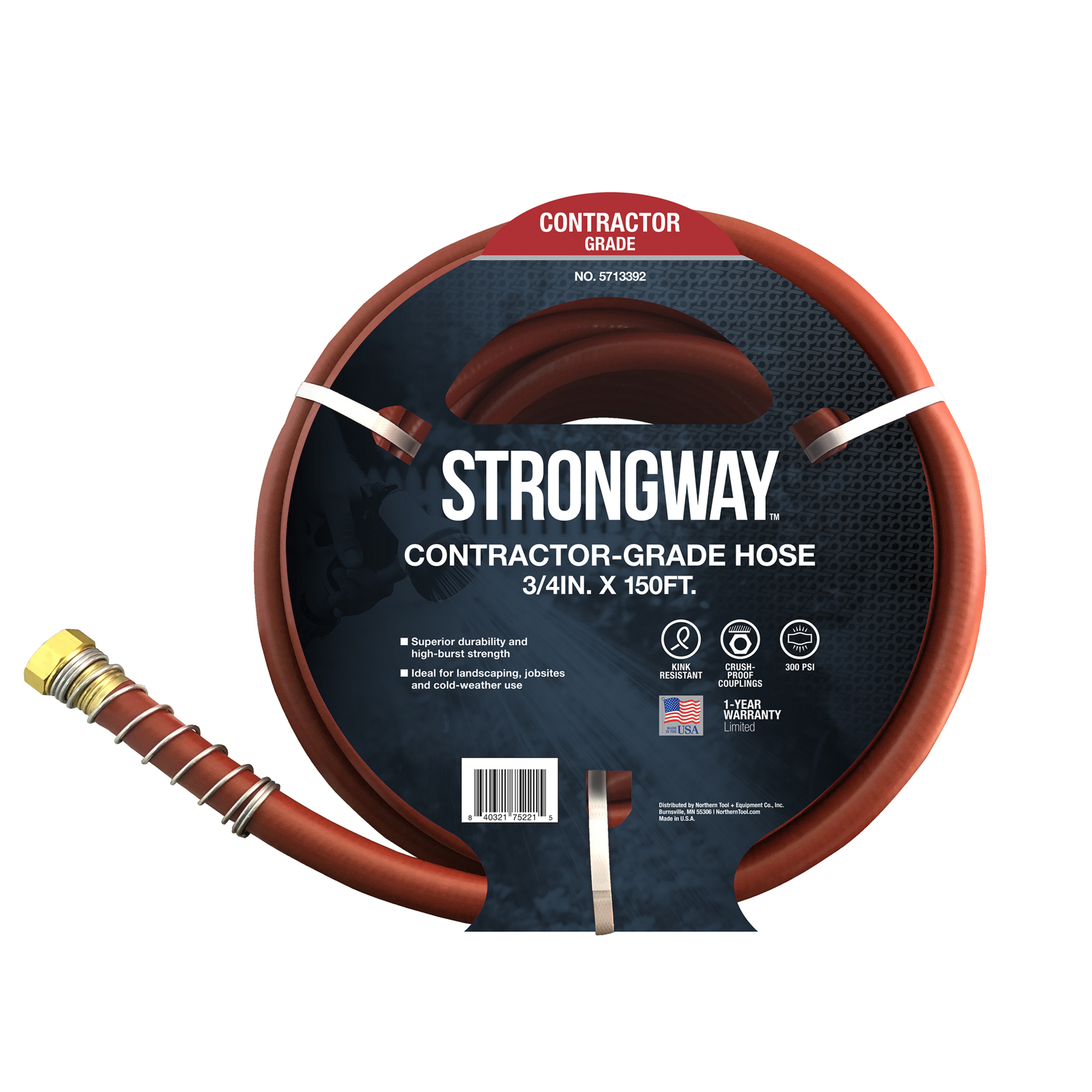 Strongway Contractor-Grade Water Hose, 3/4Inch x 150ft., 300 PSI, Model CX34150SW