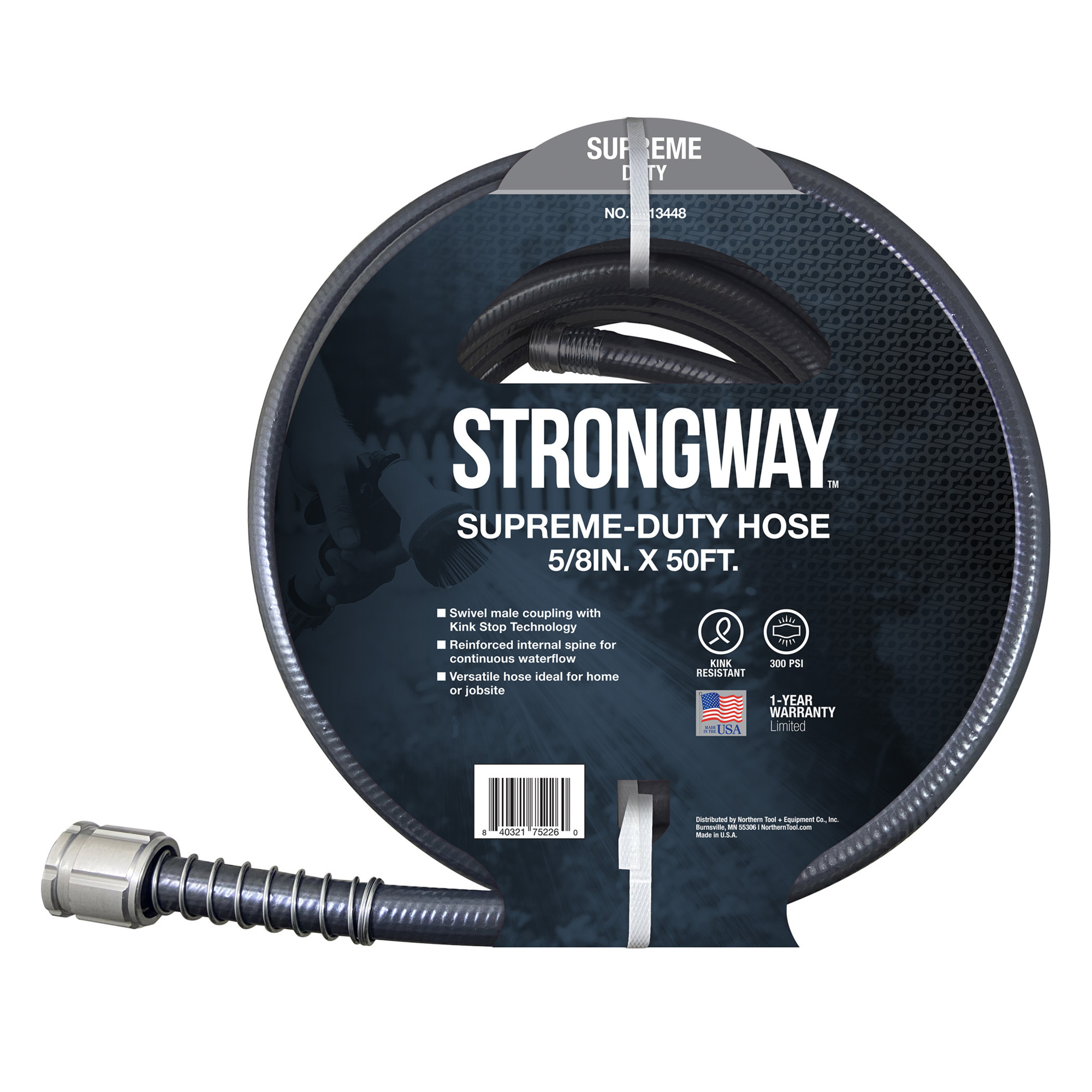 Strongway Supreme-Duty Water Hose, 5/8Inch x 50ft., 350 PSI, Model SD5850SW