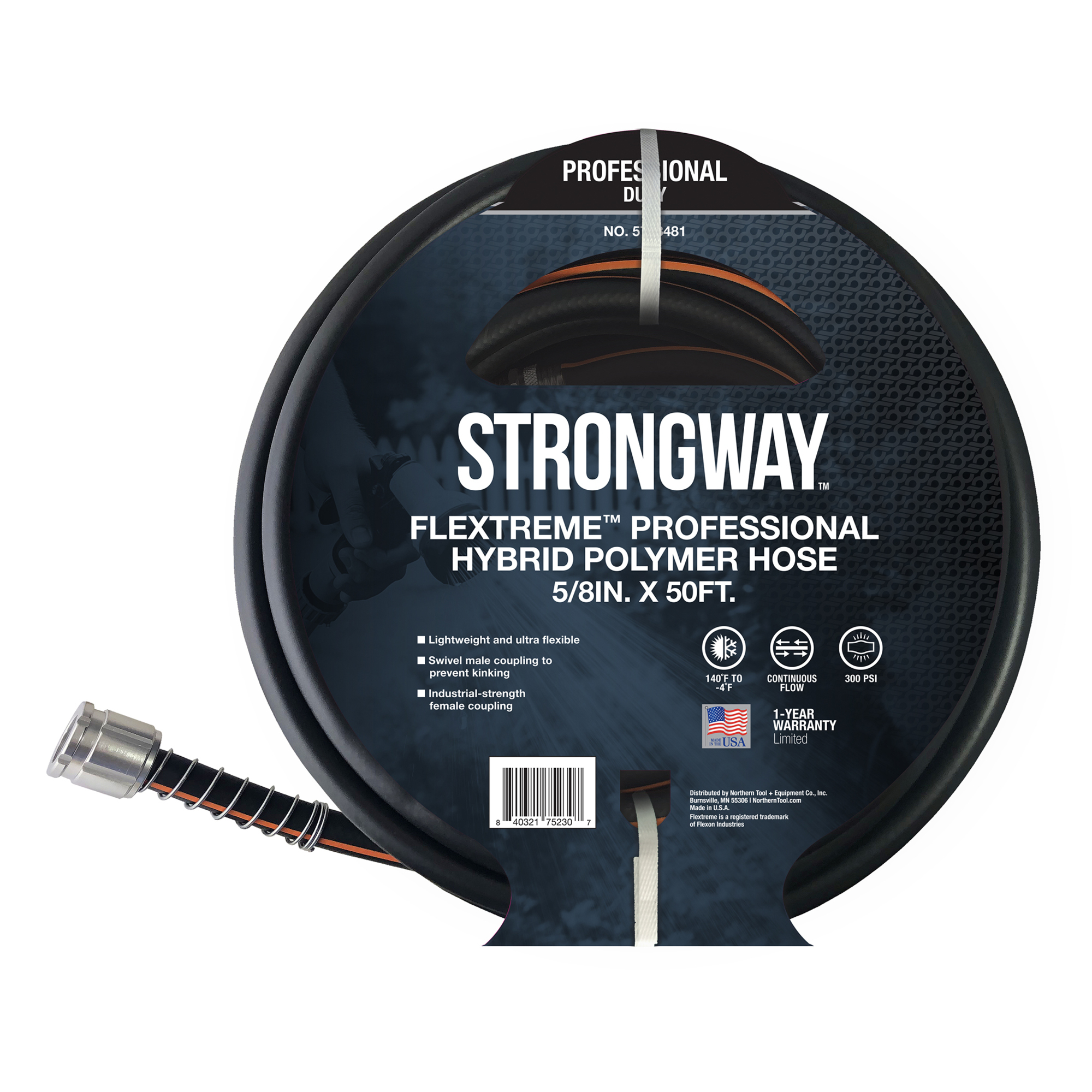 Strongway Flextreme Professional Water Hose, 5/8Inch x 50ft., 220 PSI, Model FLXP5850SW