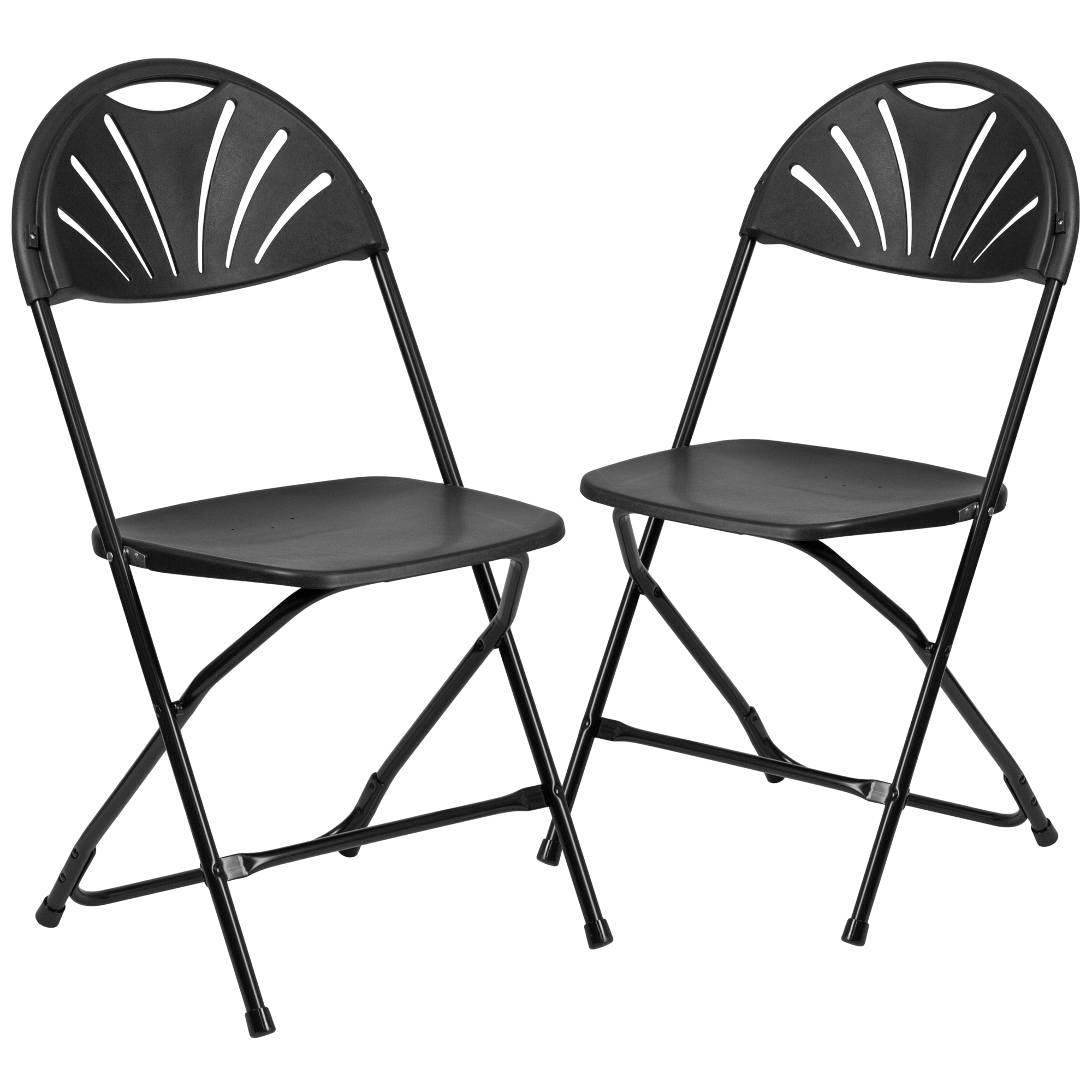 Flash Furniture, 650 lb. Rated Black Plastic Fan Back Folding Chair, Primary Color Black, Included (qty.) 2, Model 2LEL4BK