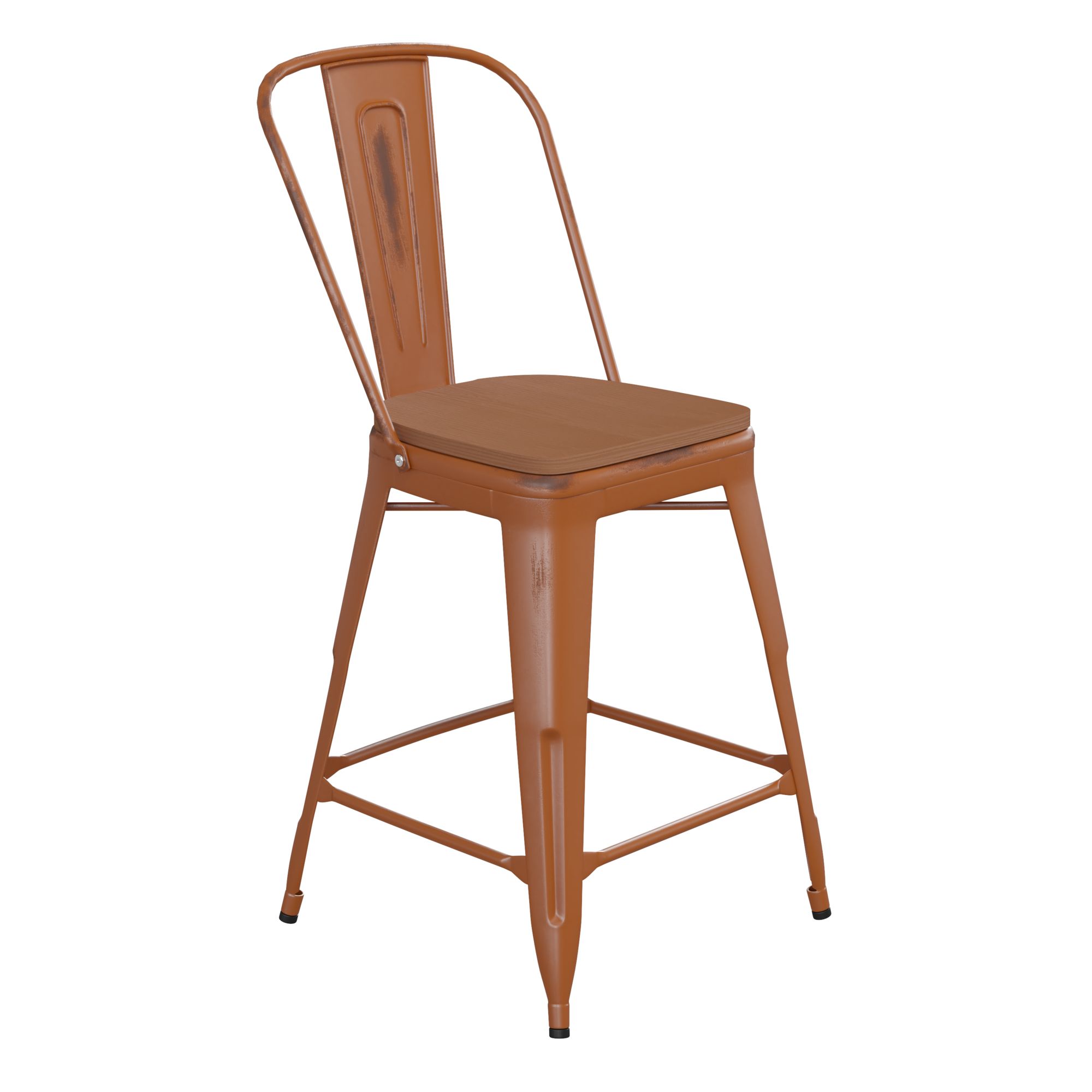 Flash Furniture, Orange Metal Stool with Teak Poly Seat, Primary Color Orange, Included (qty.) 1, Model ET353424ORPL1T