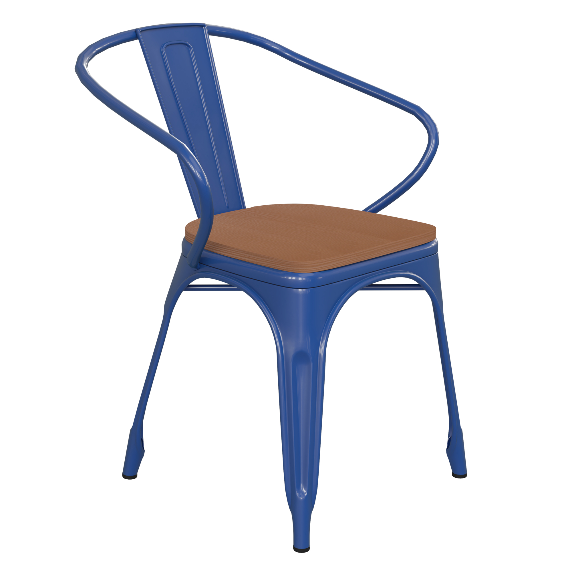 Flash Furniture, Blue Metal Stack Chair with Teak Poly Resin Seat, Primary Color Blue, Included (qty.) 1, Model CH31270BLPL1T