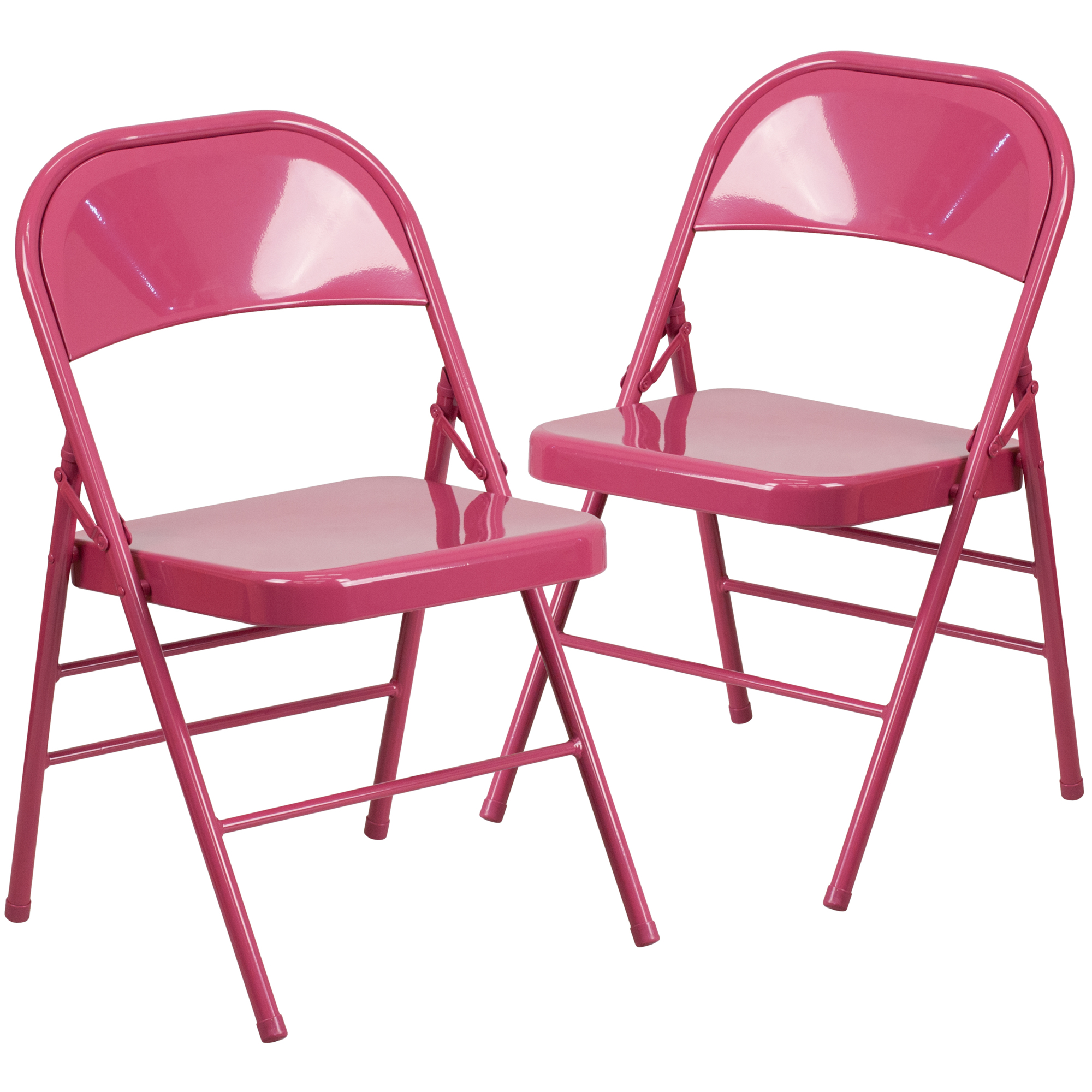 Flash Furniture, Shocking Fuchsia Triple Braced Metal Folding Chair, Primary Color Pink, Included (qty.) 2, Model 2HF3FUCHSIA