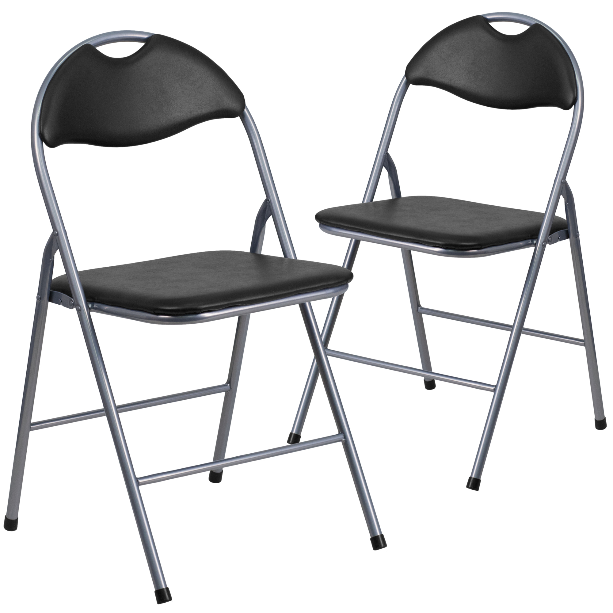 Flash Furniture, Black Vinyl Metal Folding Chair w/ Carrying Handle, Primary Color Black, Included (qty.) 2, Model 2YBYJ806H