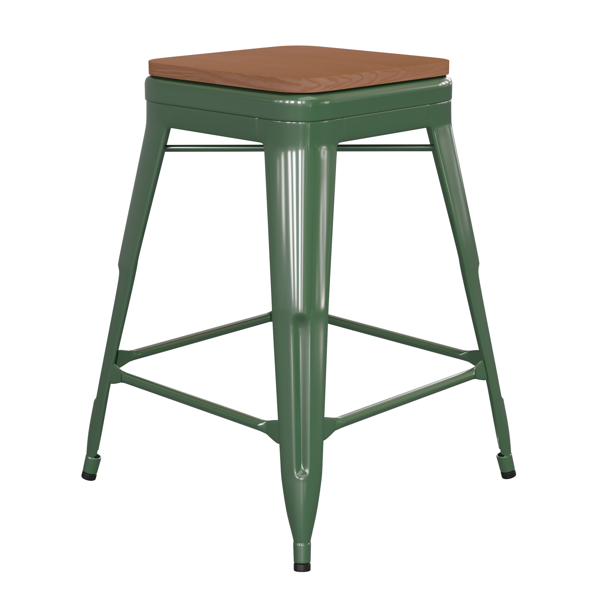 Flash Furniture, 24Inch Green Metal Stool-Teak Poly Seat, Primary Color Green, Included (qty.) 1, Model CH3132024GNPL2T