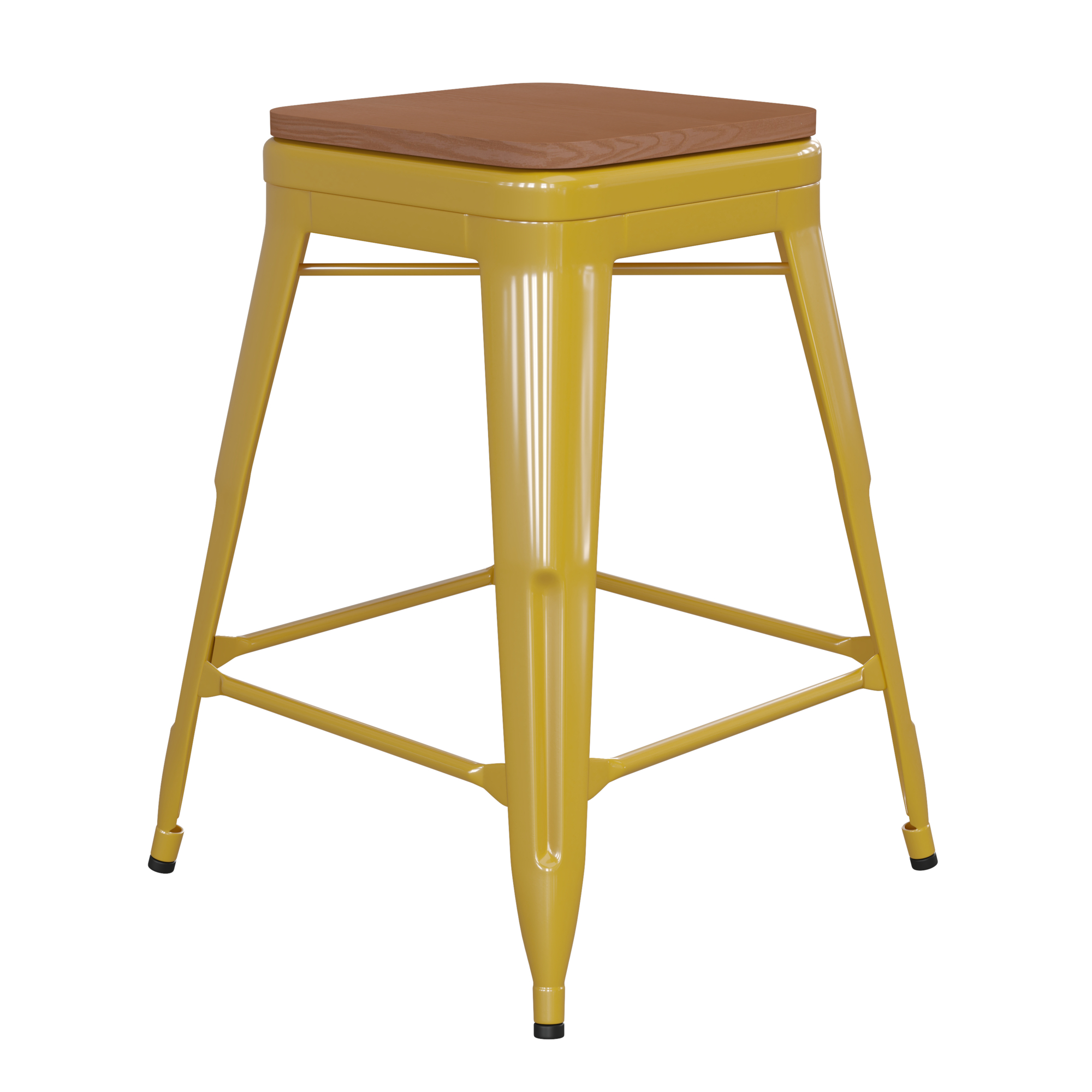 Flash Furniture, 24Inch Yellow Metal Stool-Teak Poly Seat, Primary Color Yellow, Included (qty.) 1, Model CH3132024YLPL2T