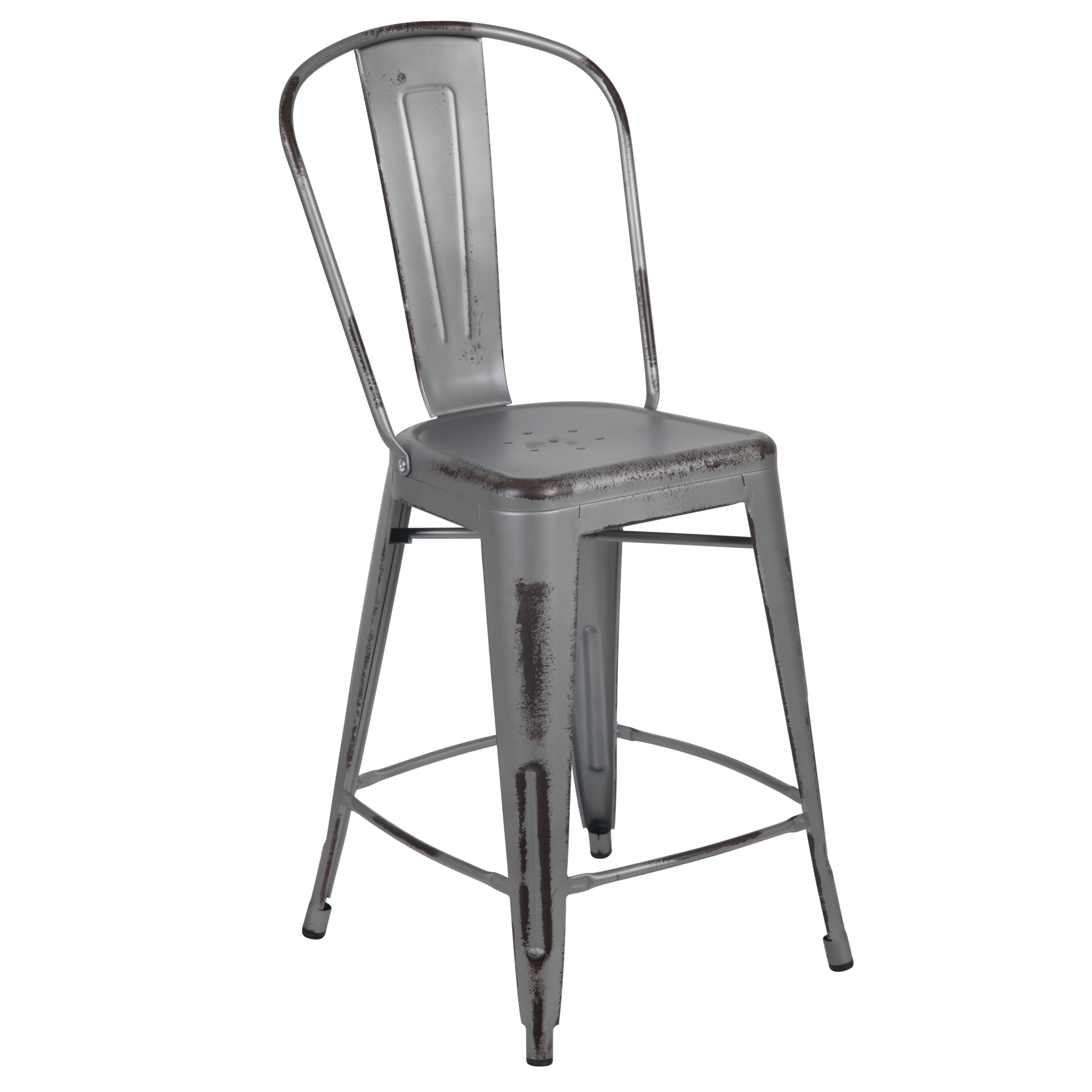 Flash Furniture, 24Inch H Distressed Silver Indoor-Outdoor Counterstool, Primary Color Gray, Included (qty.) 1, Model ET353424SIL