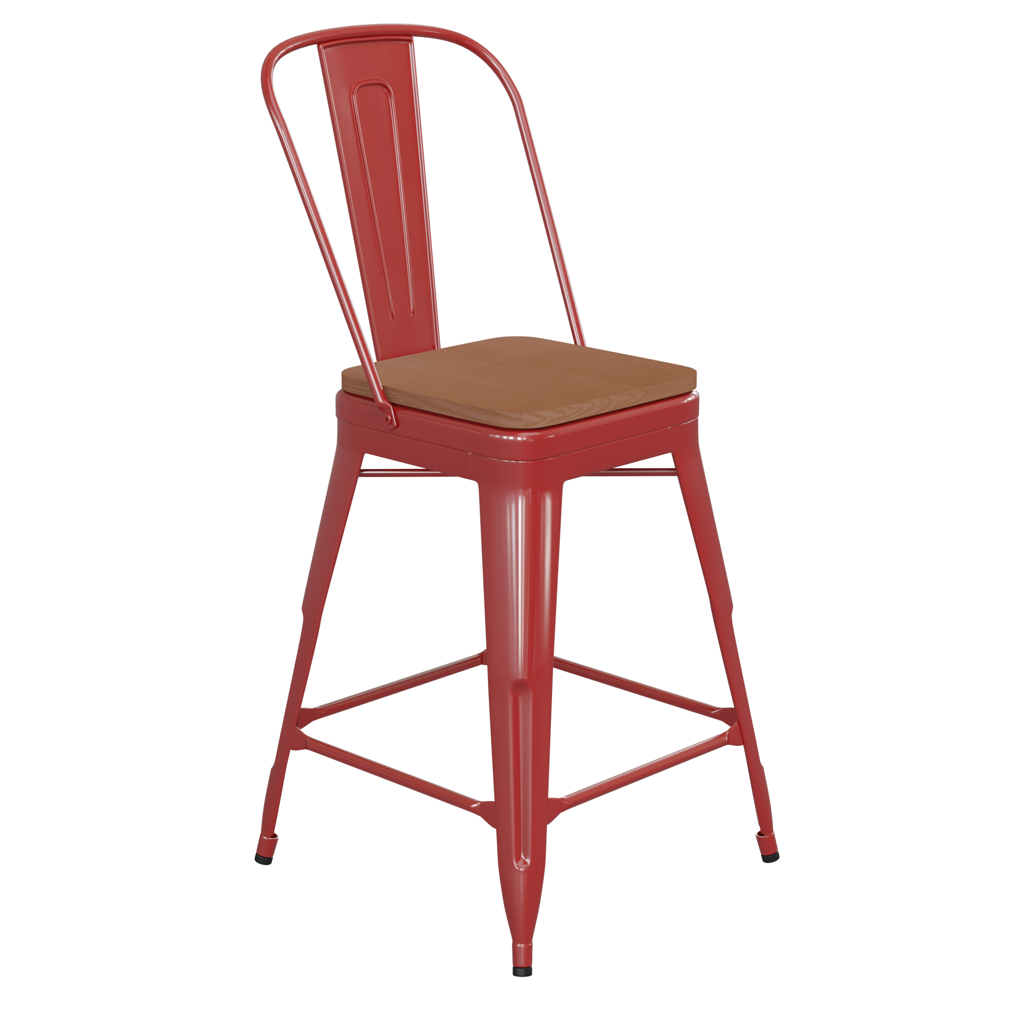 Flash Furniture, 24Inch Red Metal Counter Stool-Teak Poly Seat, Primary Color Red, Included (qty.) 1, Model CH3132024GBRP2T