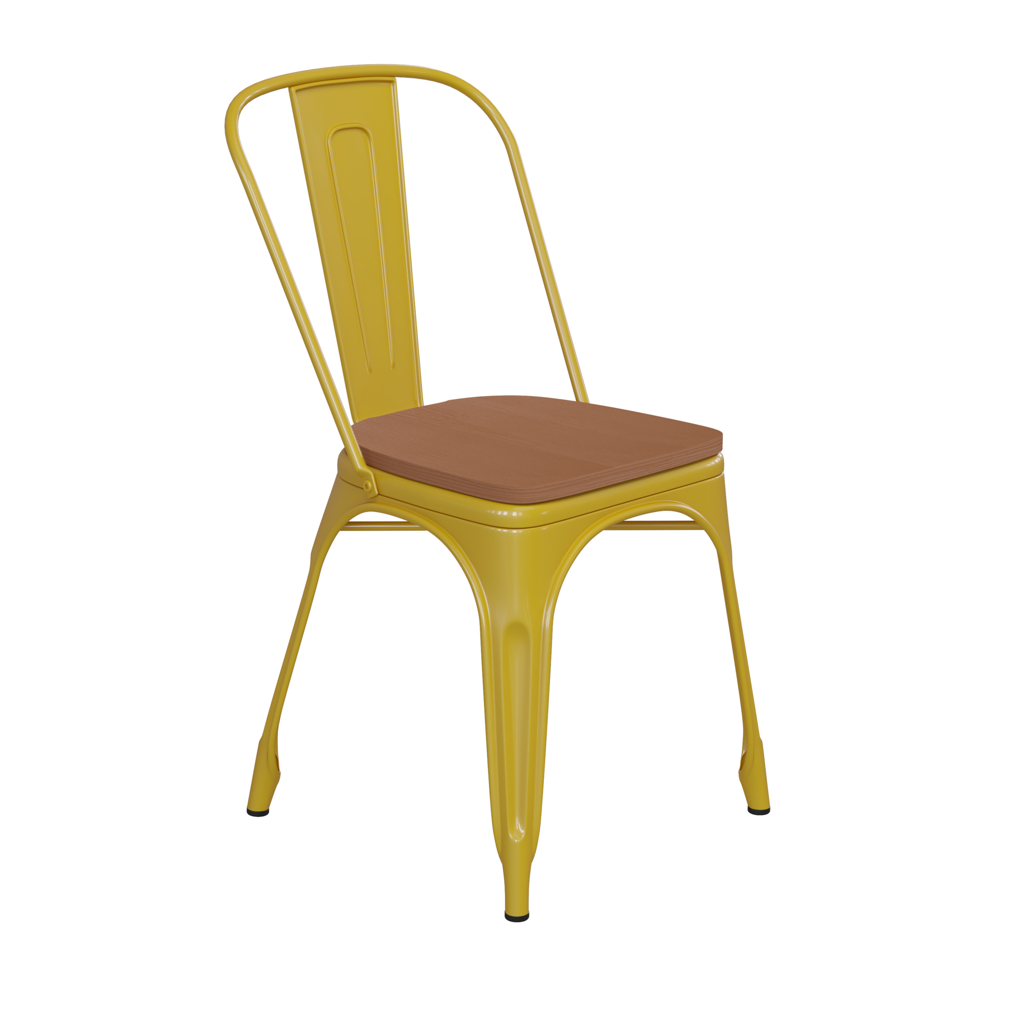Flash Furniture, Yellow Metal Stack Chair with Teak Poly Resin Seat, Primary Color Yellow, Included (qty.) 1, Model CH31230YLPL1T