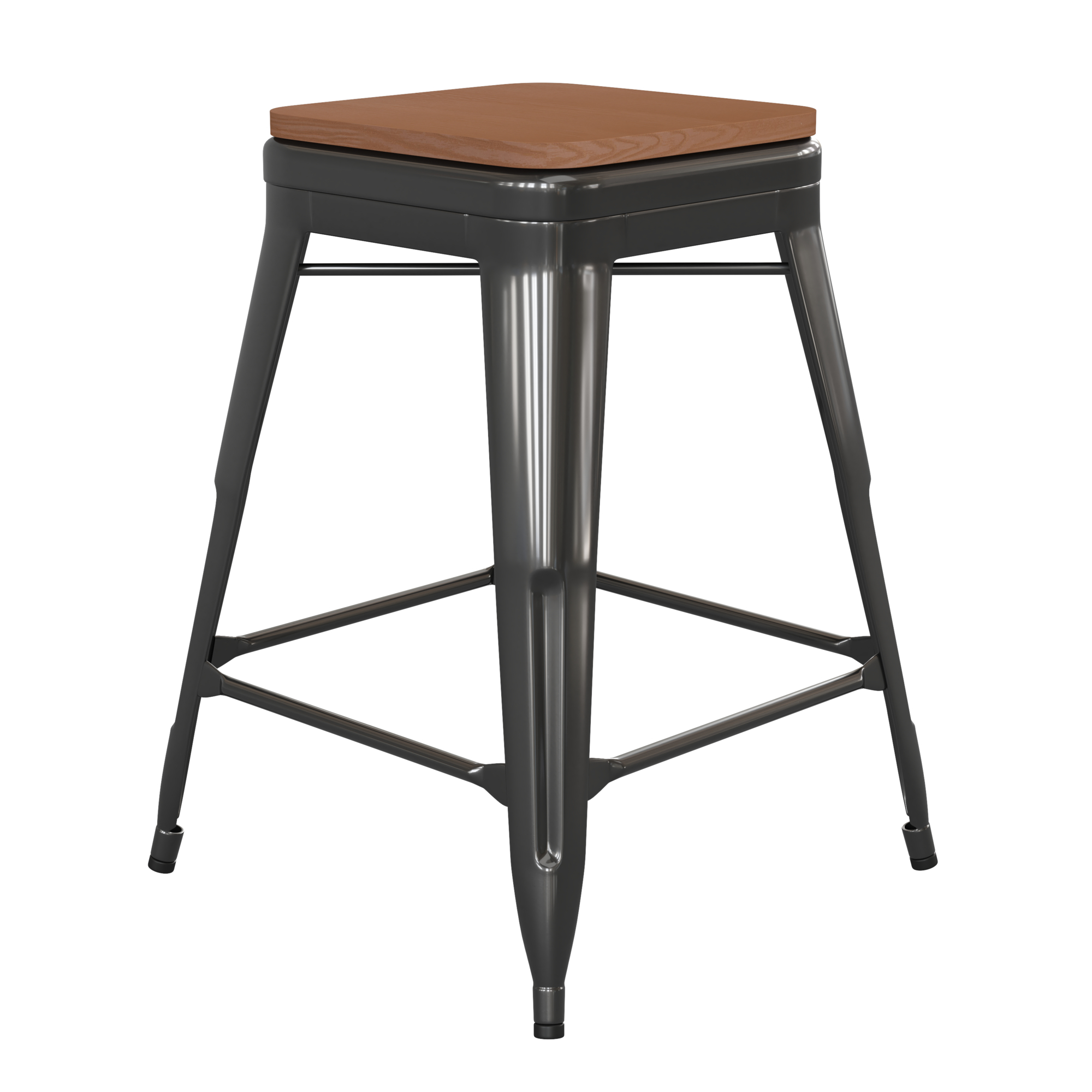 Flash Furniture, 24Inch Black Metal Stool-Teak Poly Seat, Primary Color Black, Included (qty.) 1, Model CH3132024BKPL2T