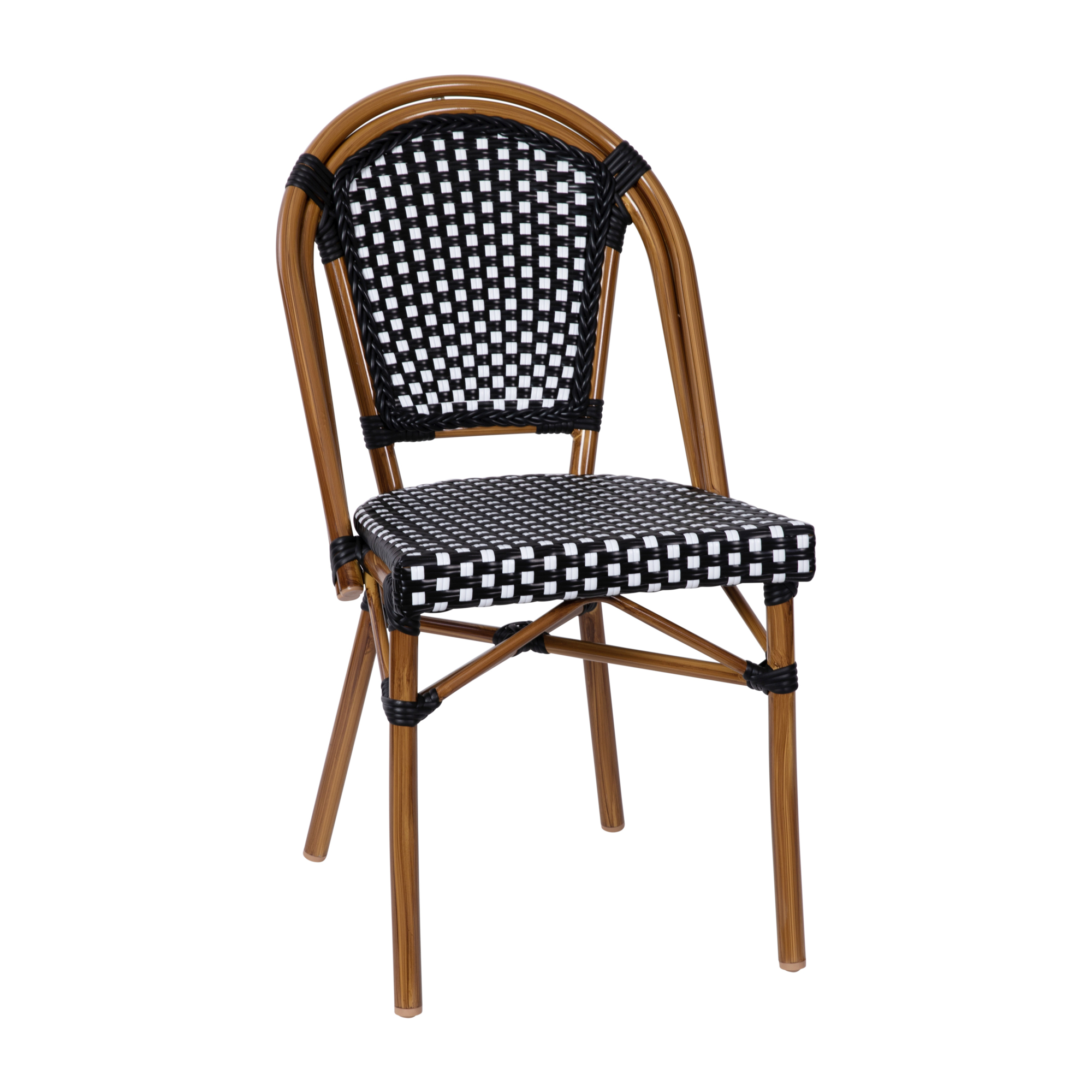 Flash Furniture, Black/White PE Rattan French Bistro Stacking Chair, Primary Color Black, Included (qty.) 1, Model SDA6421BKWHNAT