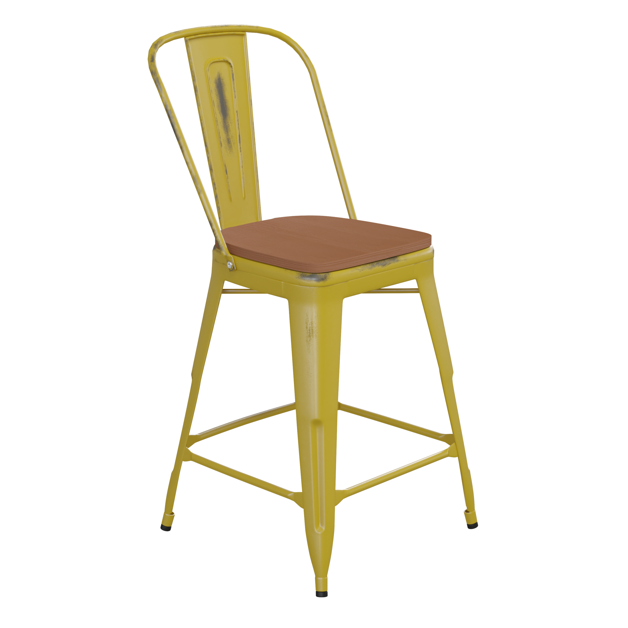 Flash Furniture, Yellow Metal Stool with Teak Poly Seat, Primary Color Yellow, Included (qty.) 1, Model ET353424YLPL1T