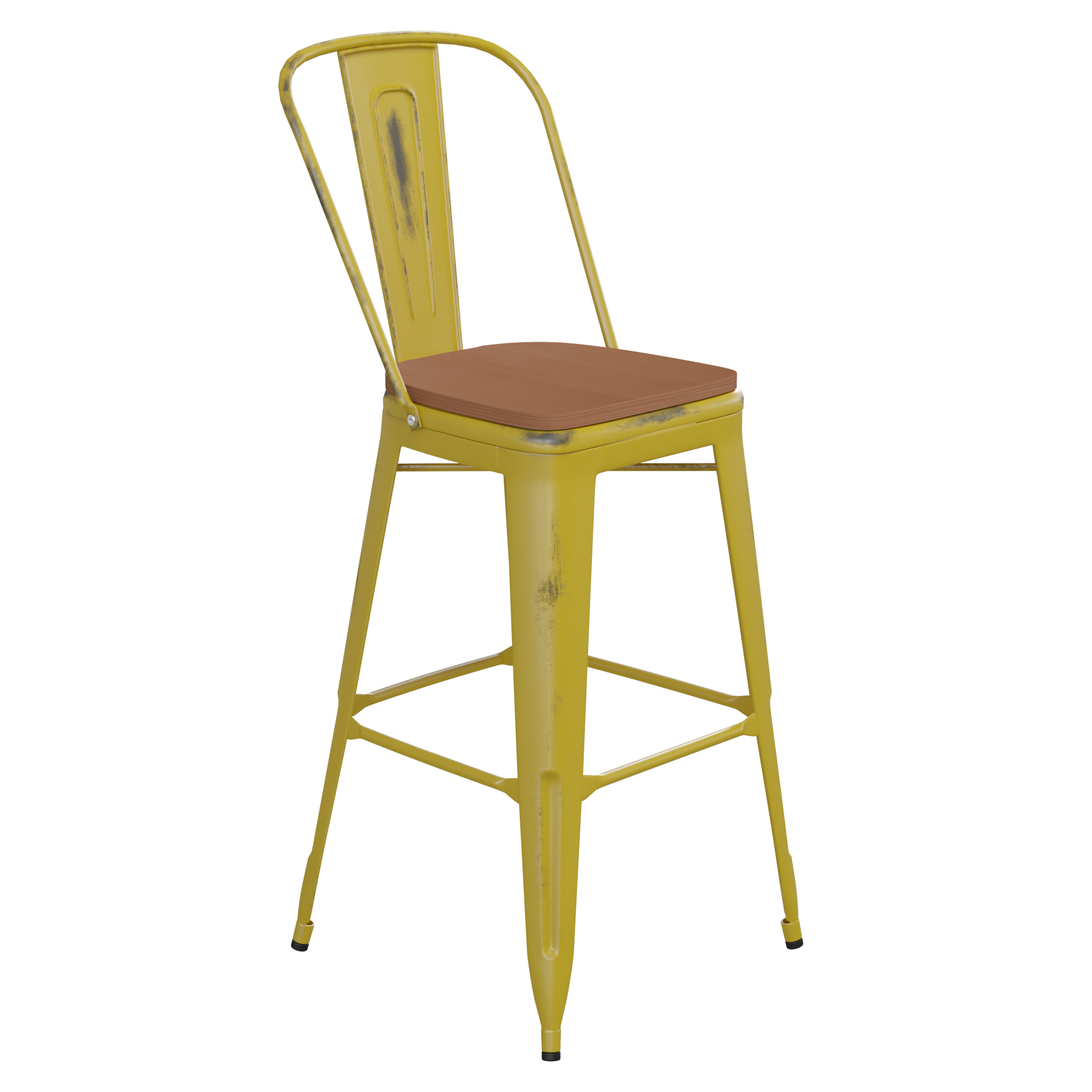 Flash Furniture, Yellow Metal Stool with Teak Poly Seat, Primary Color Yellow, Included (qty.) 1, Model ET353430YLPL1T