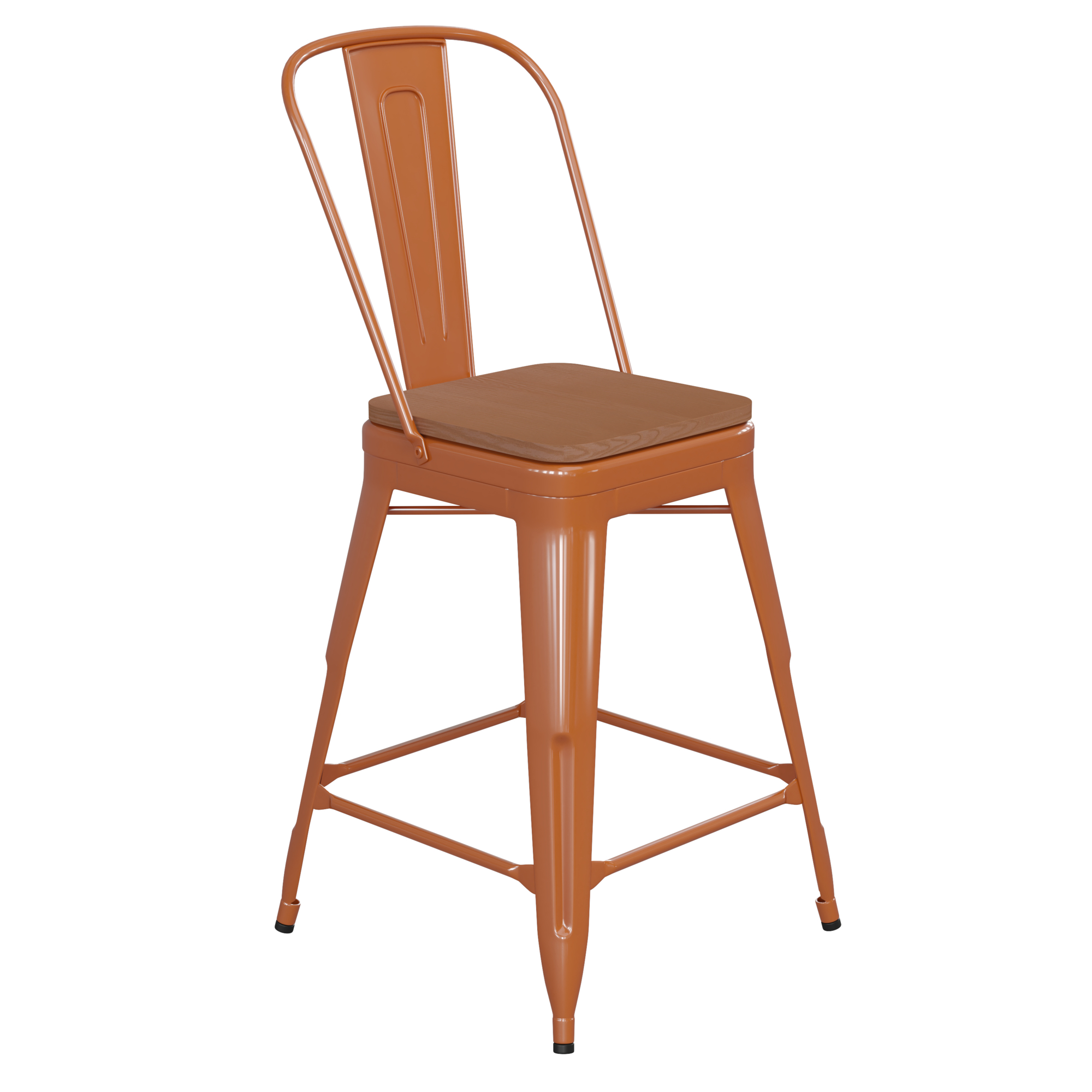 Flash Furniture, 24Inch Orange Metal Counter Stool-Teak Poly Seat, Primary Color Orange, Included (qty.) 1, Model CH3132024GORP2T