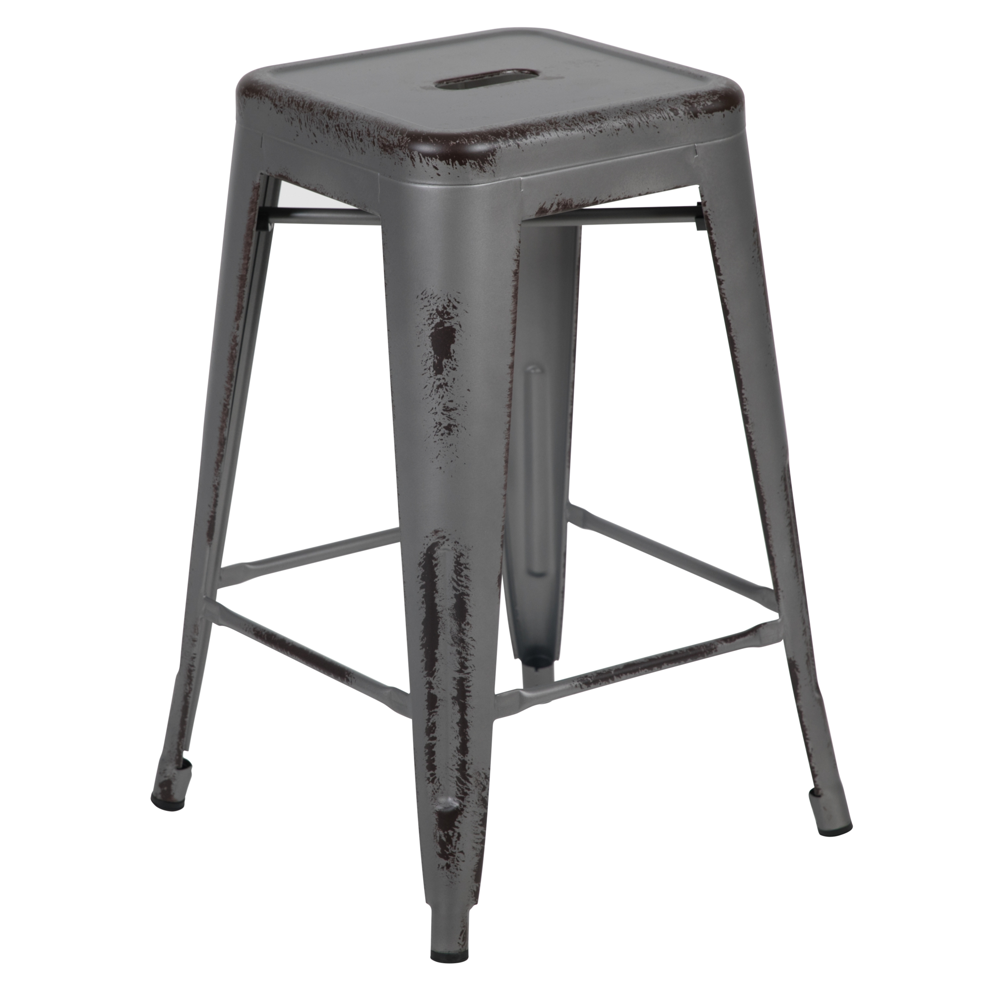 Flash Furniture, 24Inch H Backless Distressed Silver Counter Stool, Primary Color Gray, Included (qty.) 1, Model ETBT350324SIL