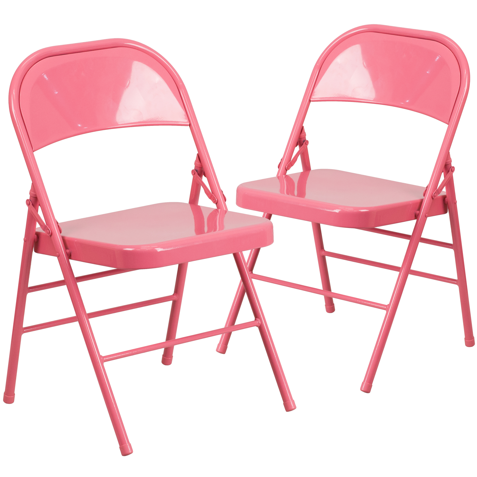 Flash Furniture, Bubblegum Pink Triple Braced Metal Folding Chair, Primary Color Pink, Included (qty.) 2, Model 2HF3PINK