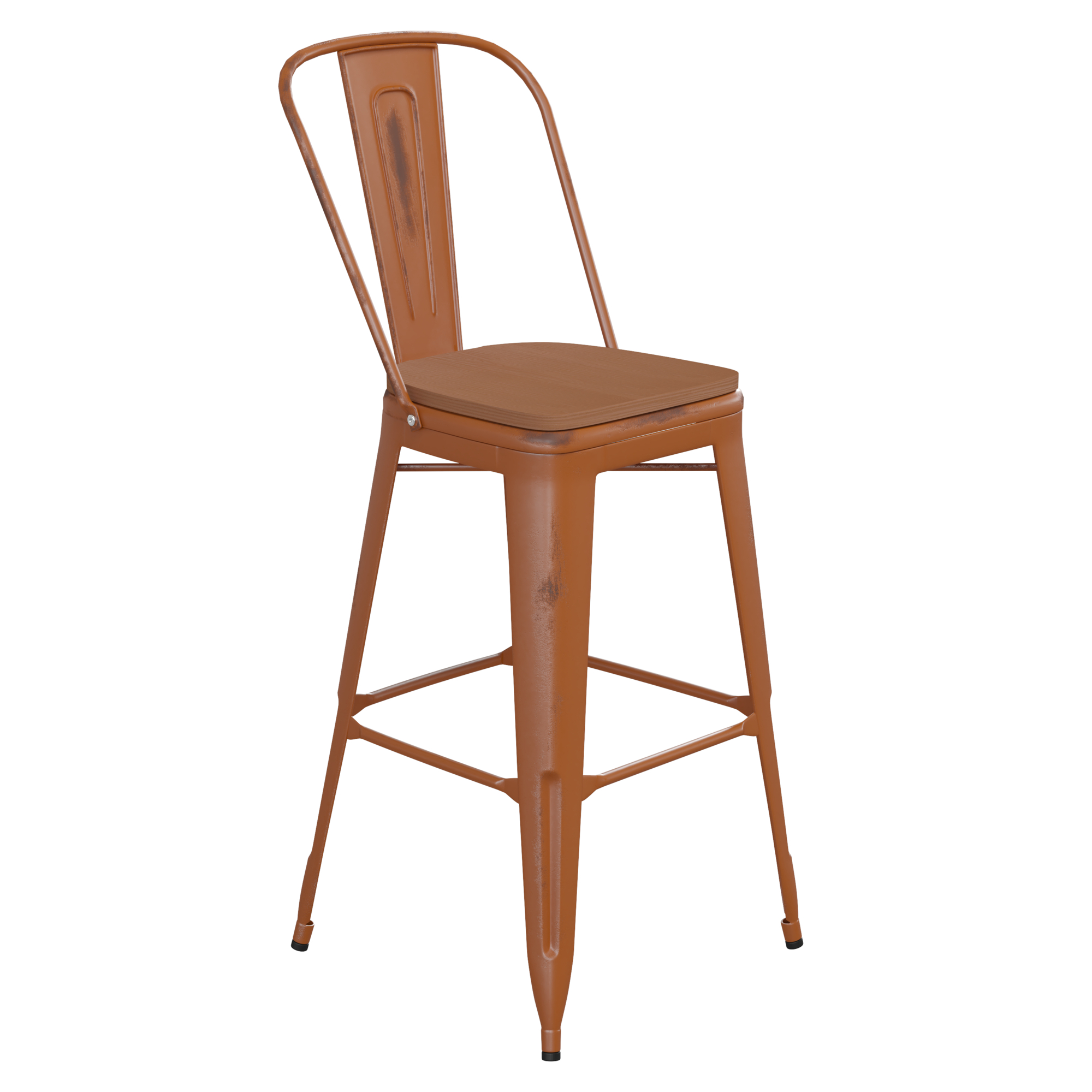 Flash Furniture, Orange Metal Stool with Teak Poly Seat, Primary Color Orange, Included (qty.) 1, Model ET353430ORPL1T