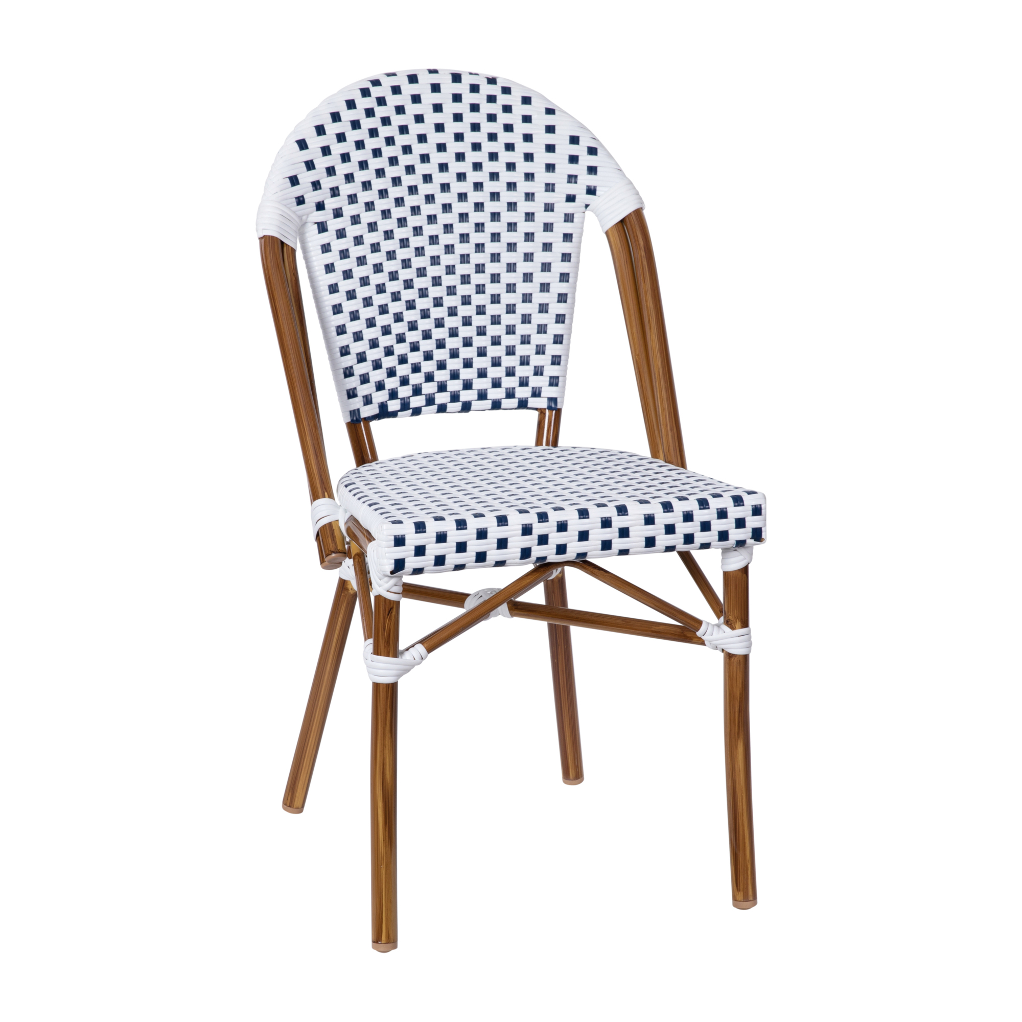 Flash Furniture, White/Navy PE Rattan French Bistro Stacking Chair, Primary Color Blue, Included (qty.) 1, Model SDA6421FWHNVNAT