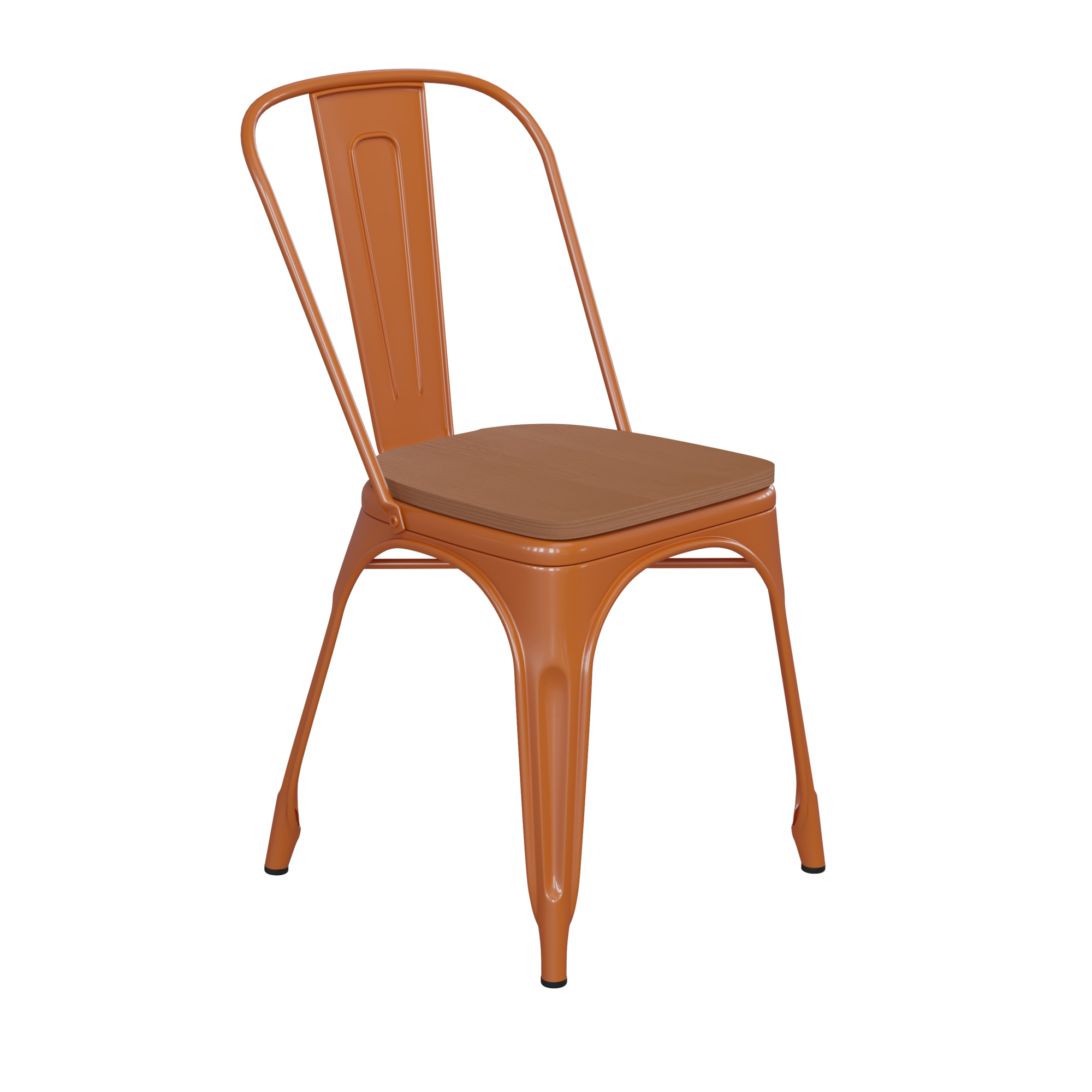 Flash Furniture, Orange Metal Stack Chair with Teak Poly Resin Seat, Primary Color Orange, Included (qty.) 1, Model CH31230ORPL1T