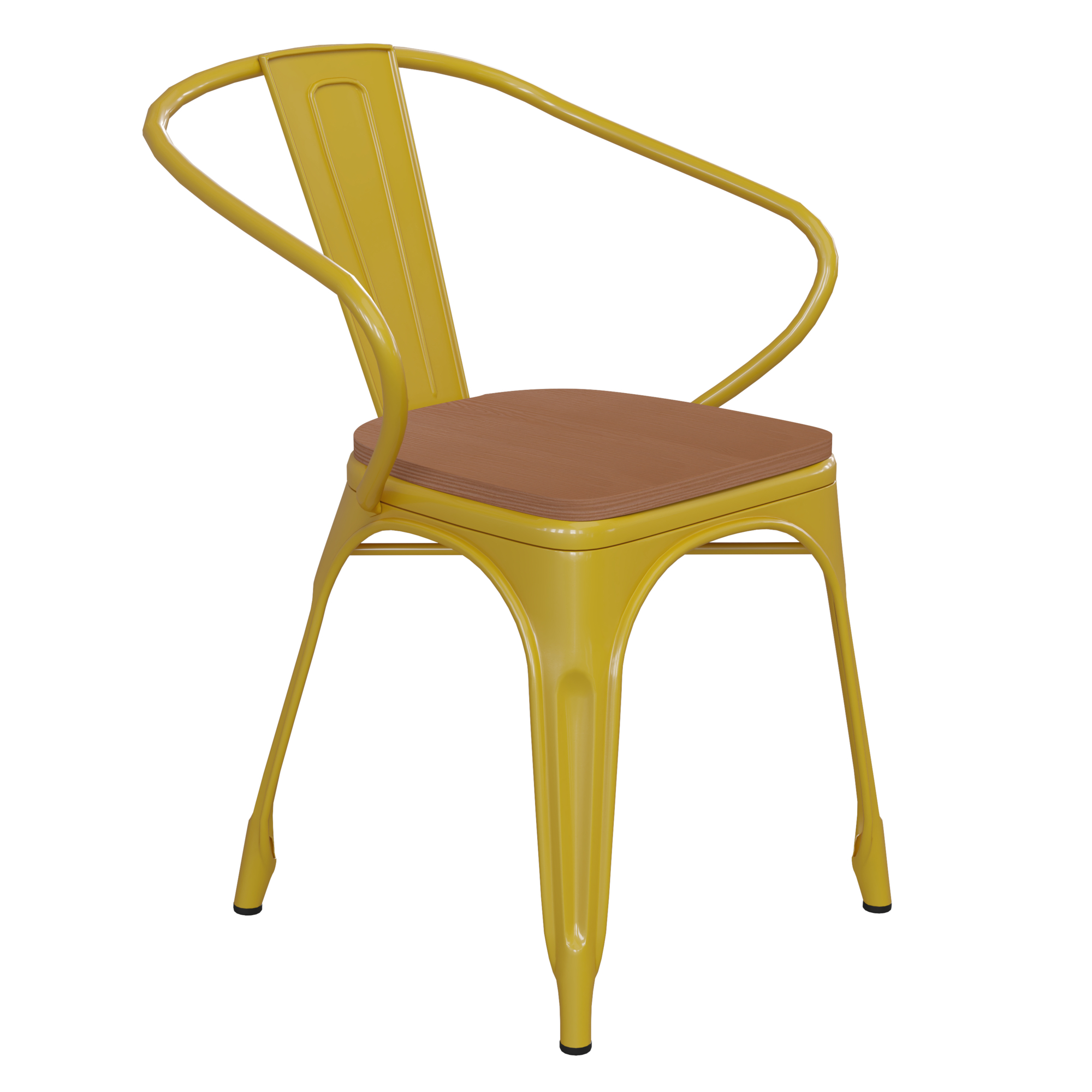 Flash Furniture, Yellow Metal Stack Chair with Teak Poly Resin Seat, Primary Color Yellow, Included (qty.) 1, Model CH31270YLPL1T