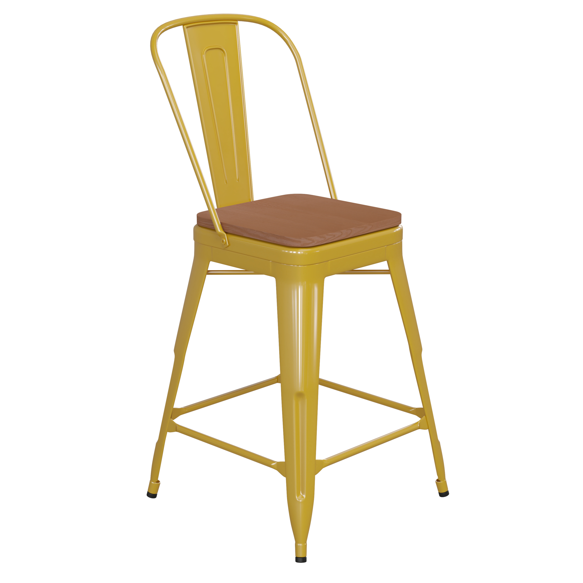 Flash Furniture, 24Inch Yellow Metal Counter Stool-Teak Poly Seat, Primary Color Yellow, Included (qty.) 1, Model CH3132024GYLP2T