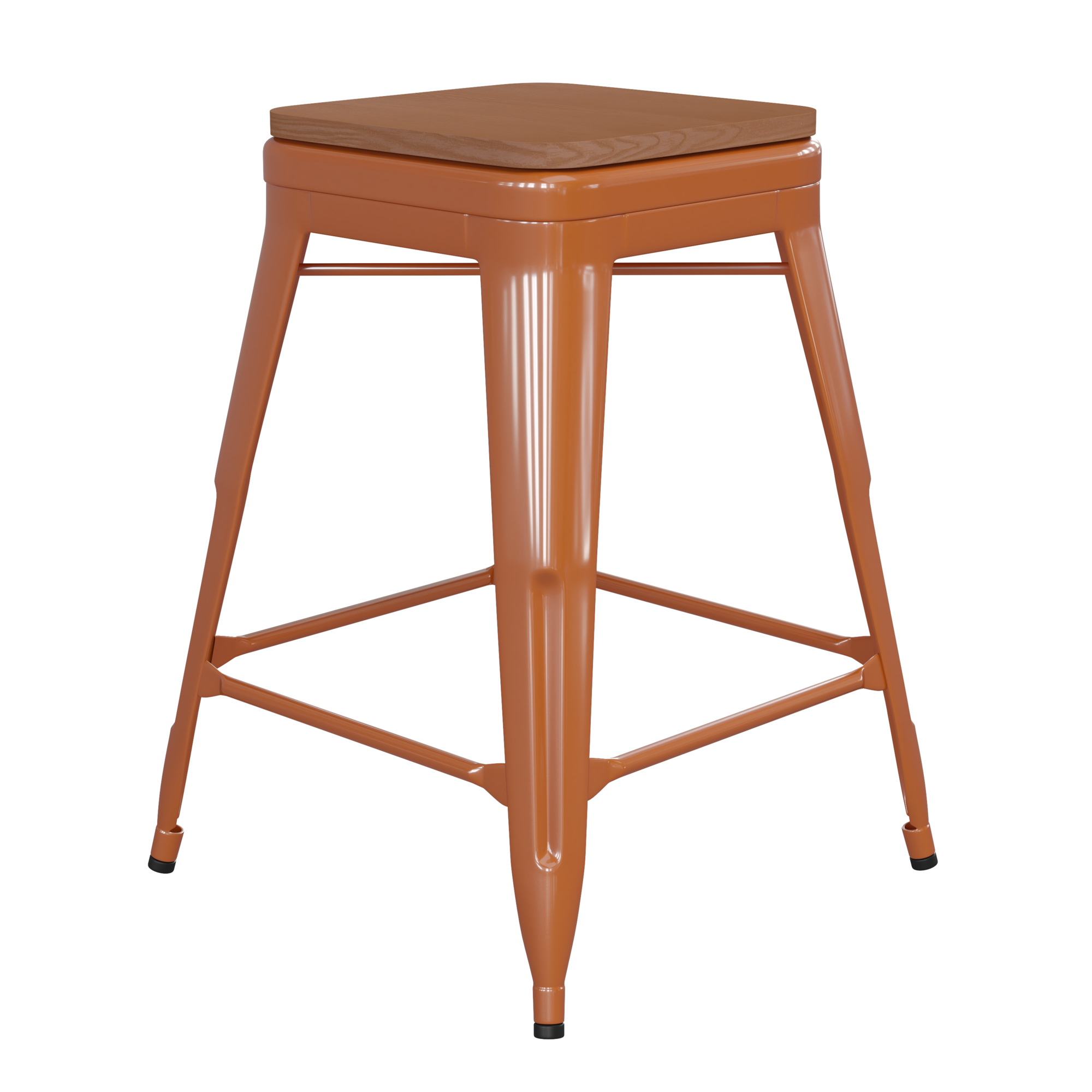 Flash Furniture, 24Inch Orange Metal Stool-Teak Poly Seat, Primary Color Orange, Included (qty.) 1, Model CH3132024ORPL2T