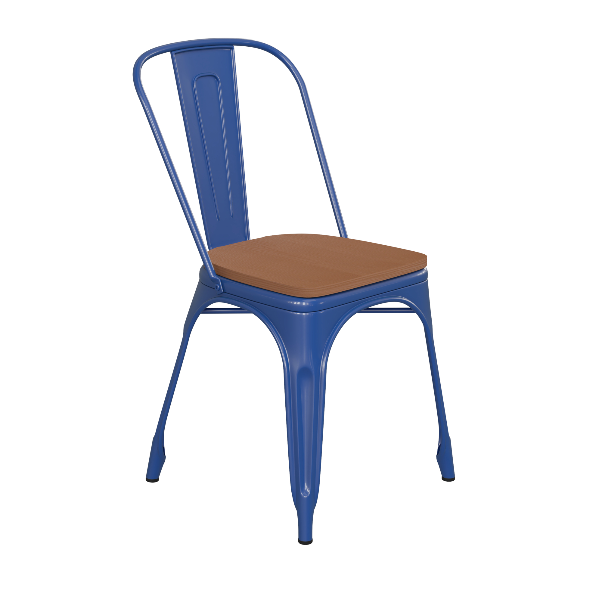 Flash Furniture, Blue Metal Stack Chair with Teak Poly Resin Seat, Primary Color Blue, Included (qty.) 1, Model CH31230BLPL1T