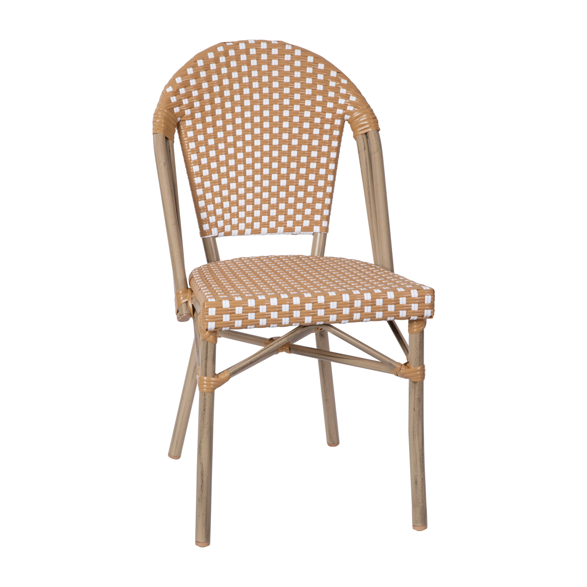 Flash Furniture, NAT/White PE Rattan French Bistro Stacking Chair, Primary Color White, Included (qty.) 1, Model SDA6421FNATWHLT