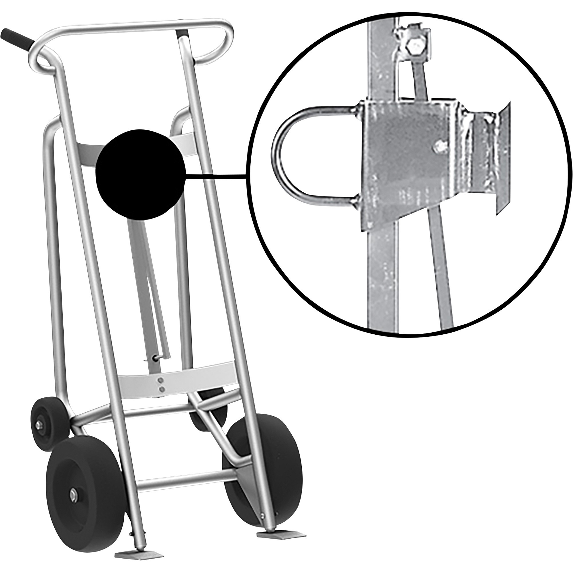 4-Wheel Drum Hand Truck, Aluminum, (2) Pneumatic Wheels, (2) Rear Poly, 1000-Lb. Capacity, Standard Chime Hook for Steel/Plastic/Fiber Drums, Model