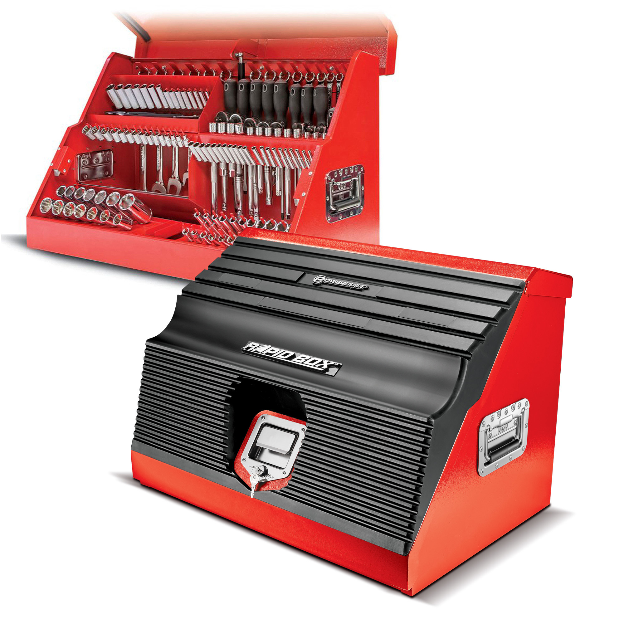 Powerbuilt, 26Inch Rapid Box Portable Slant Front Toolbox-Red, Color Family Red, Material Steel, Length 27.75 in, Model 240311