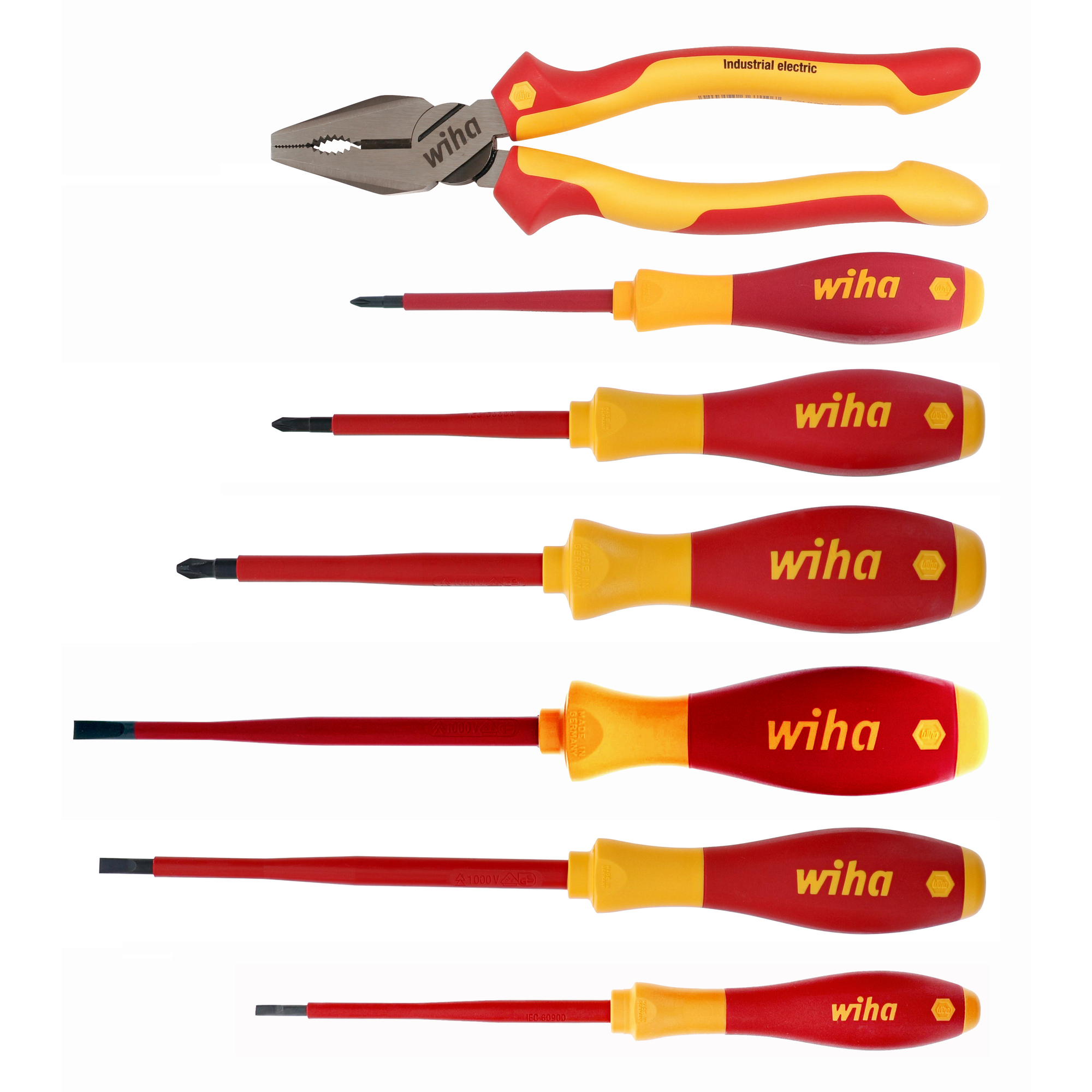 Wiha, 7PC Insulated Lineman's Pliers Screwdriver Set, Drive Type Combination, Model 32858