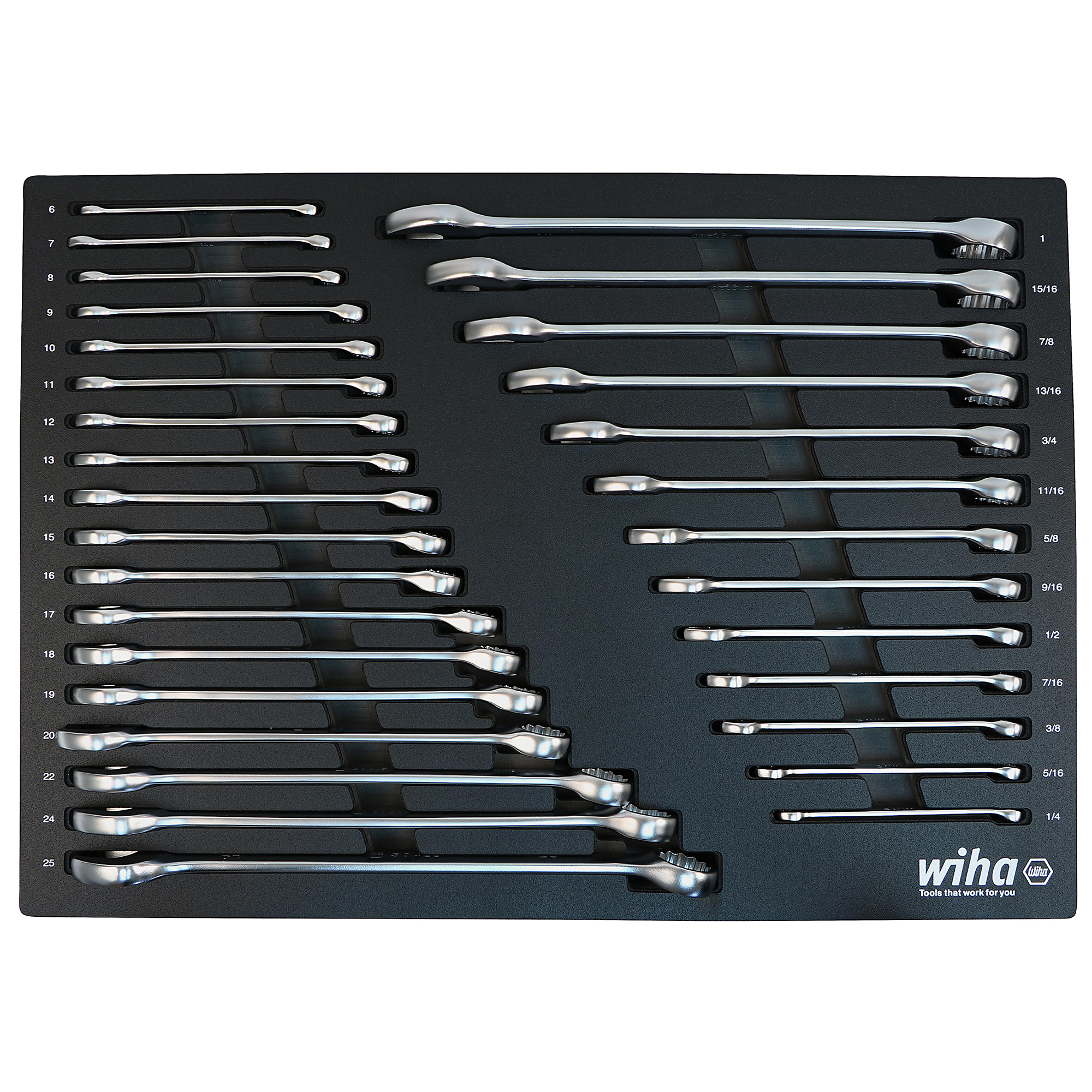 Wiha, 31PC Combination Wrench Tray Set - SAE Metric, Pieces (qty.) 32, Measurement Standard Standard (SAE)/Metric, Model 30492