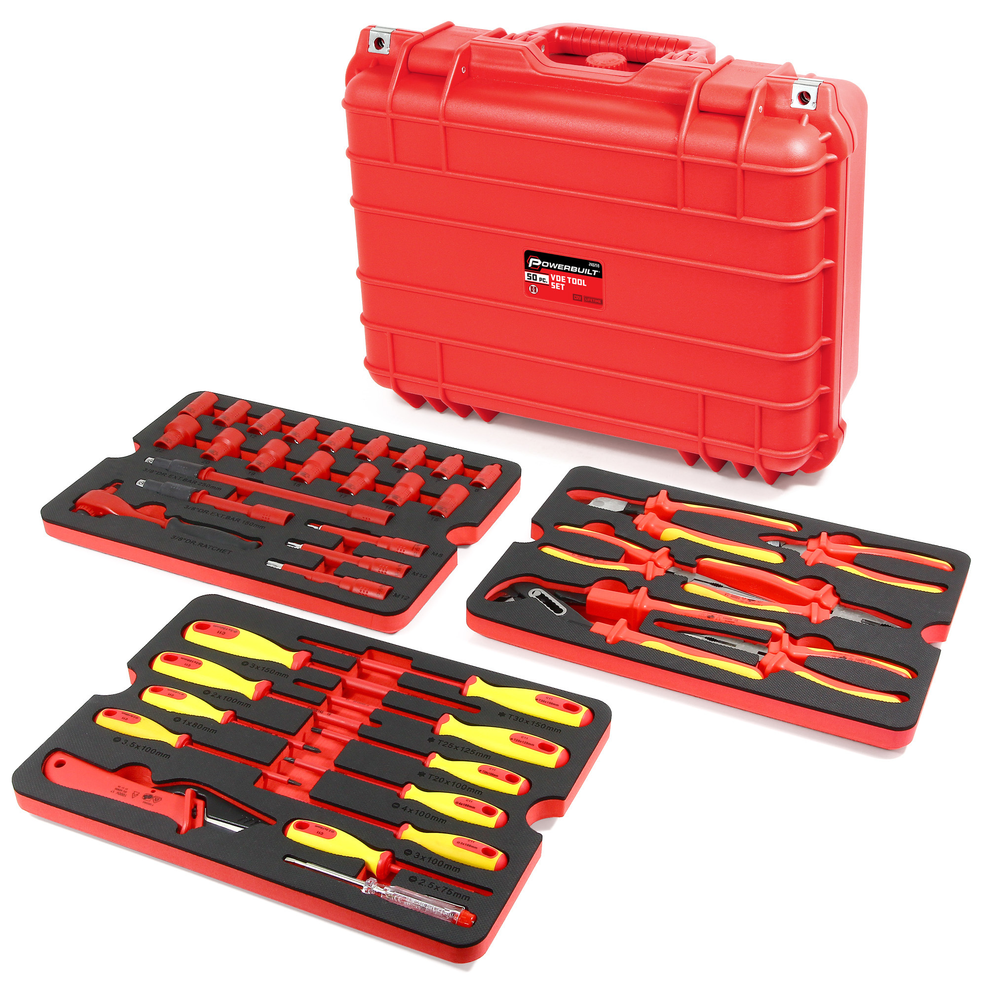 Powerbuilt, 50 Piece Master VDE Electrical Tool Set with Case, Pieces (qty.) 50, Model 240259